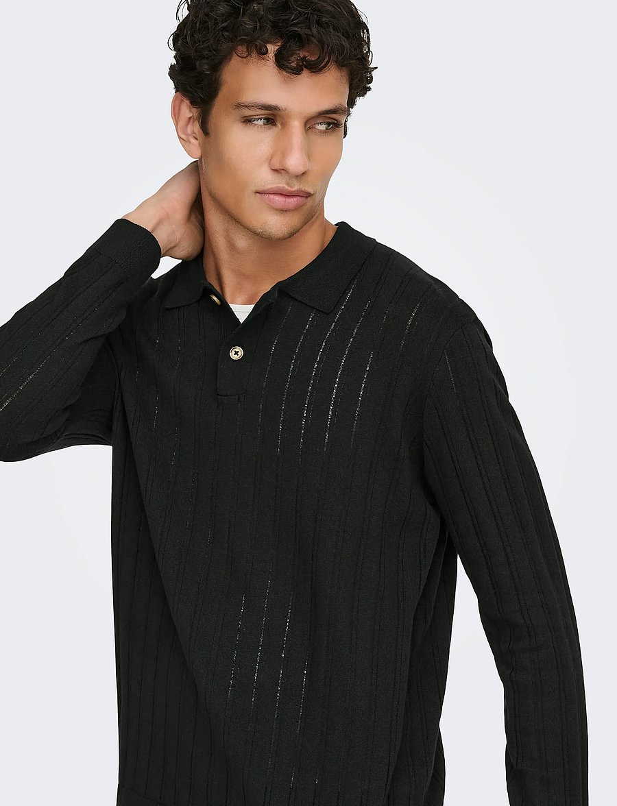 ONLY & SONS - ONSKENT LIFE REG 12 LS POLO KNIT - poloer i strik med lange ærmer - black - 5