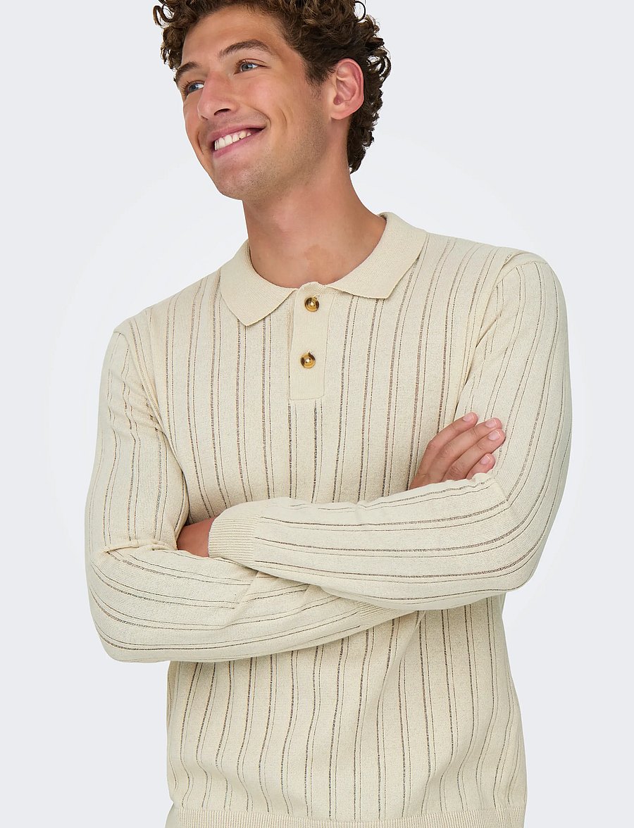 ONLY & SONS - ONSKENT LIFE REG 12 LS POLO KNIT - langärmelige gestrickte polohemden - silver lining - 4