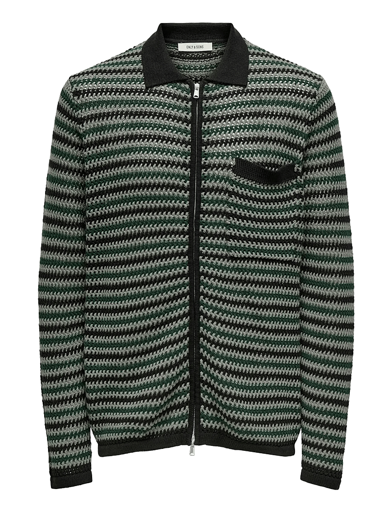 ONLY & SONS - ONSWEEK RLX 5 LS SHIRT KNIT - pullover mit durchgehendem reißverschluss - black - 0