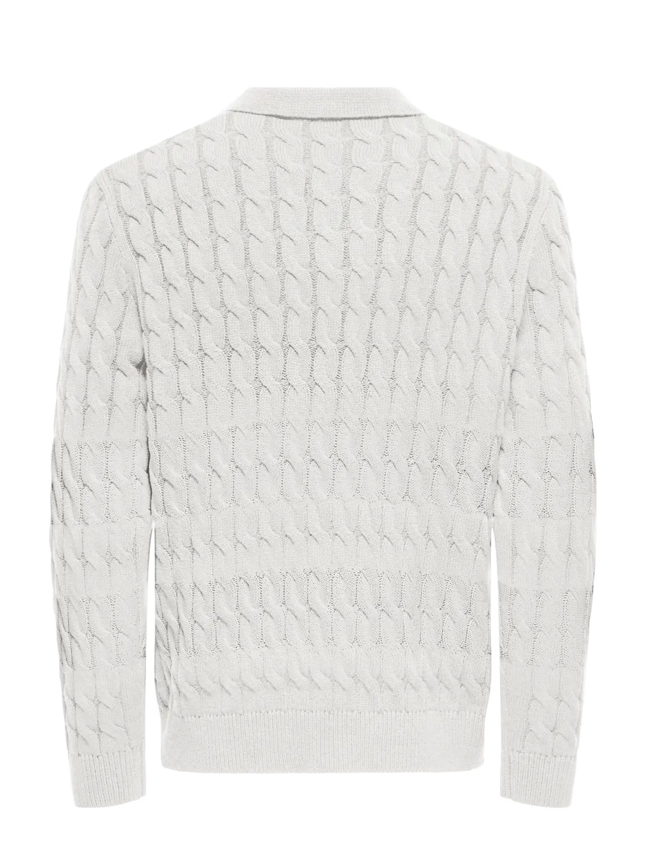 ONLY & SONS - ONSKICKER LIFE RLX  LS CABEL POLO KNIT - long-sleeved knitted polos - antique white - 2