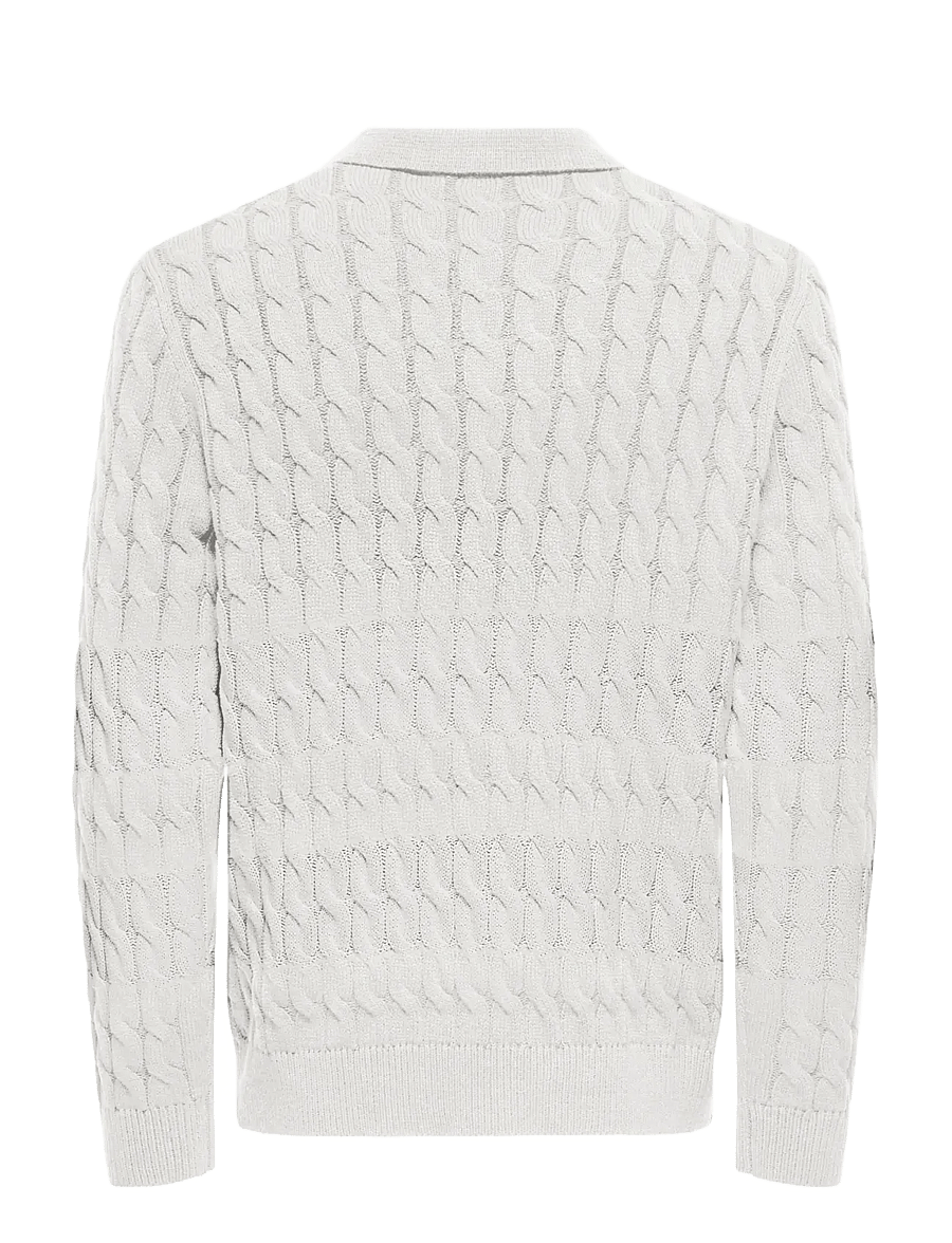 ONLY & SONS - ONSKICKER LIFE RLX LS CABEL POLO KNIT - långärmade stickade pikétröjor - antique white - 2