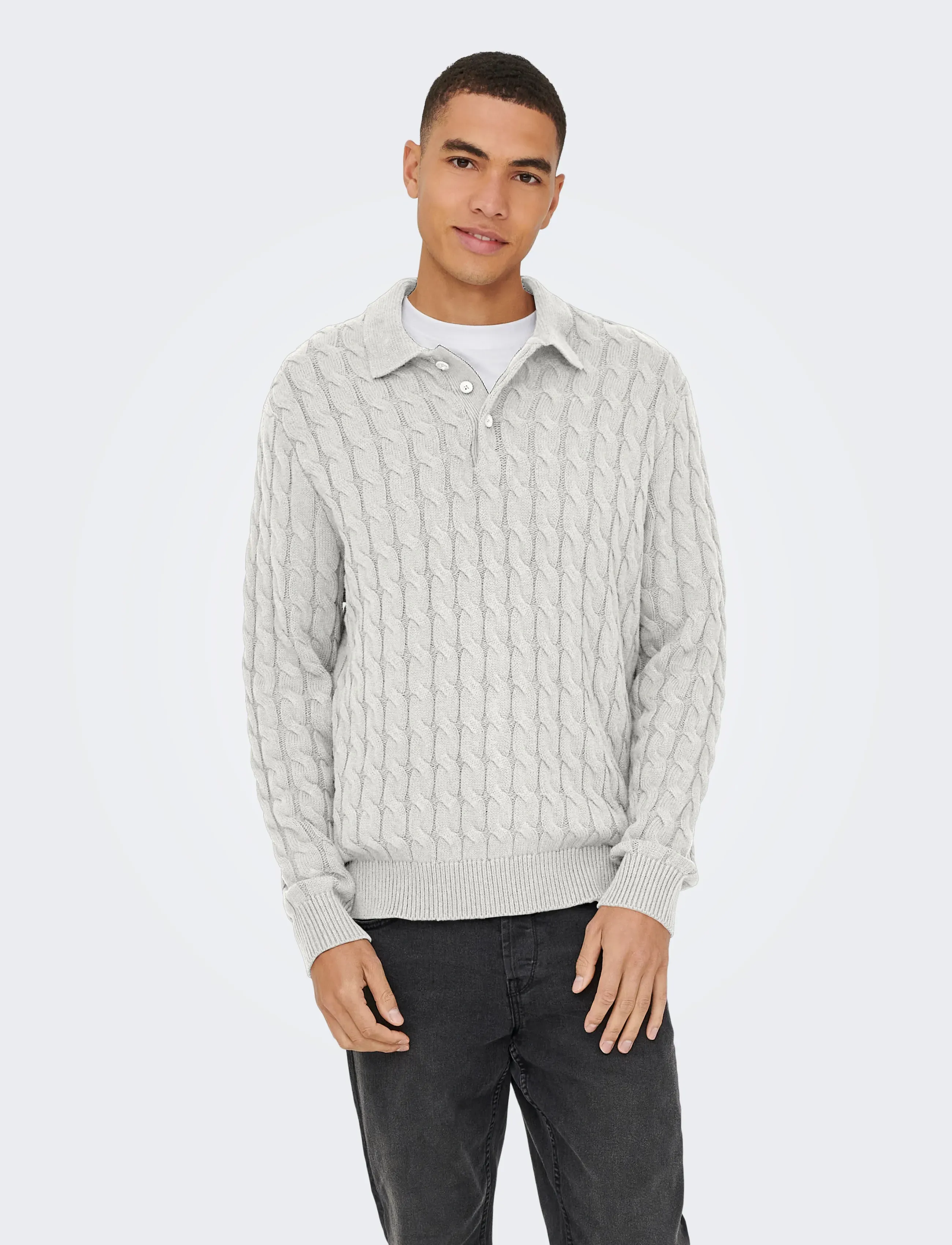 ONLY & SONS ONSKICKER LIFE RLX  LS CABEL POLO KNIT - Gestrickte Polohemden - ANTIQUE WHITE / white