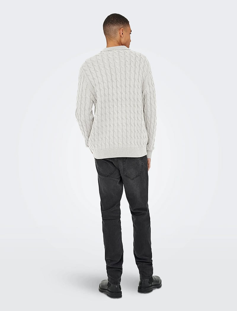 ONLY & SONS - ONSKICKER LIFE RLX LS CABEL POLO KNIT - polostrik - antique white - 3