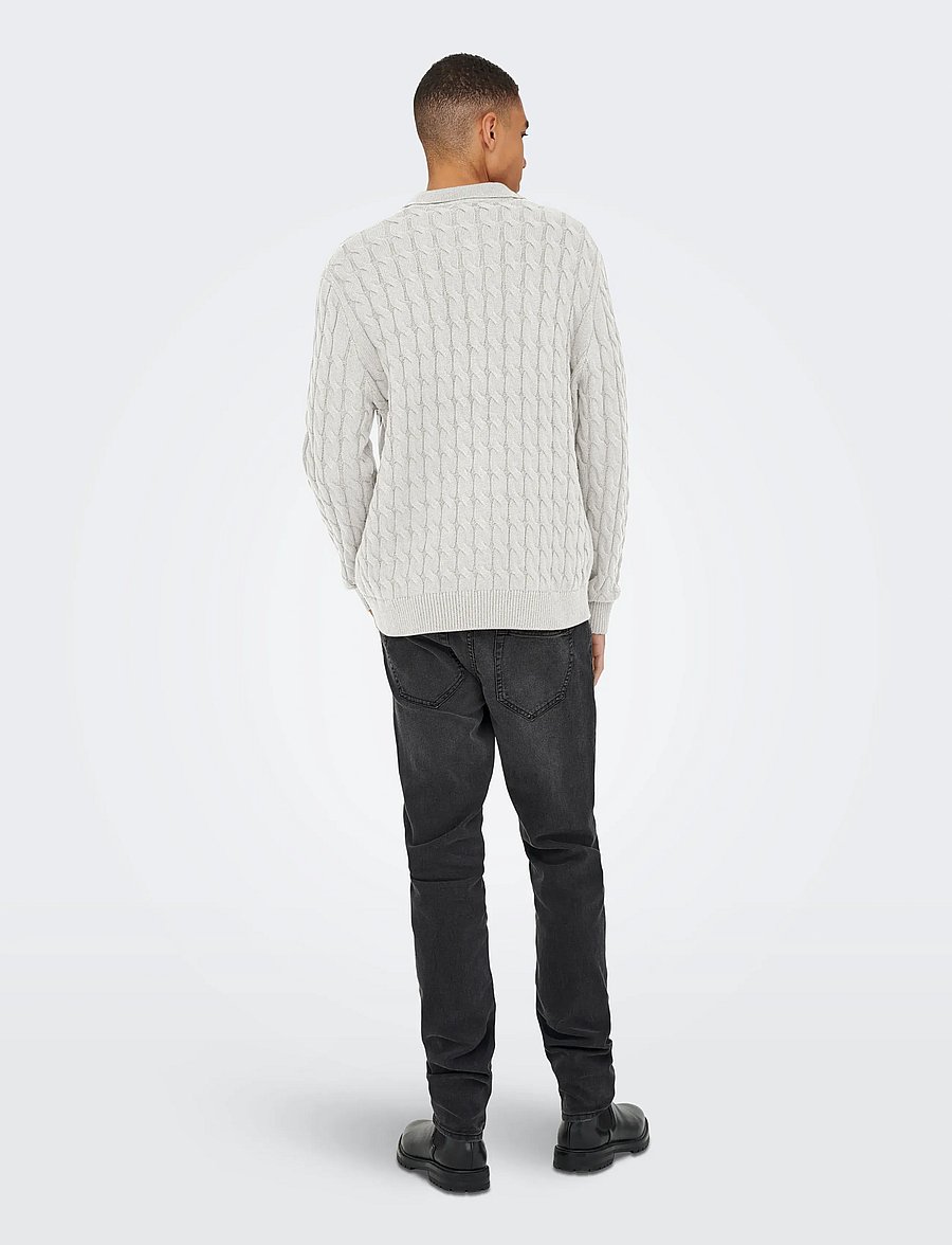 ONLY & SONS - ONSKICKER LIFE RLX LS CABEL POLO KNIT - långärmade stickade pikétröjor - antique white - 3