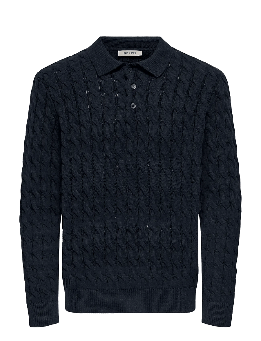ONLY & SONS - ONSKICKER LIFE RLX LS CABEL POLO KNIT - langärmelige gestrickte polohemden - dark navy - 1