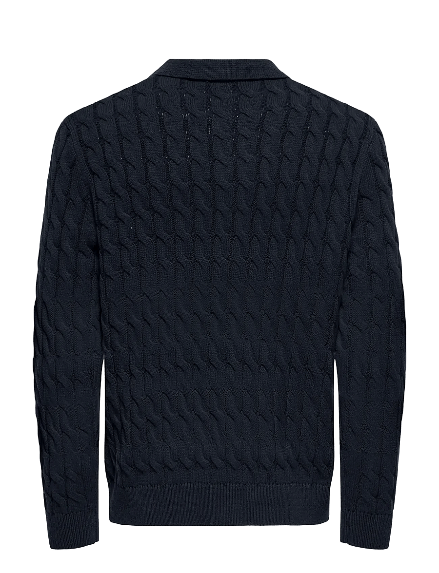 ONLY & SONS - ONSKICKER LIFE RLX LS CABEL POLO KNIT - langärmelige gestrickte polohemden - dark navy - 2