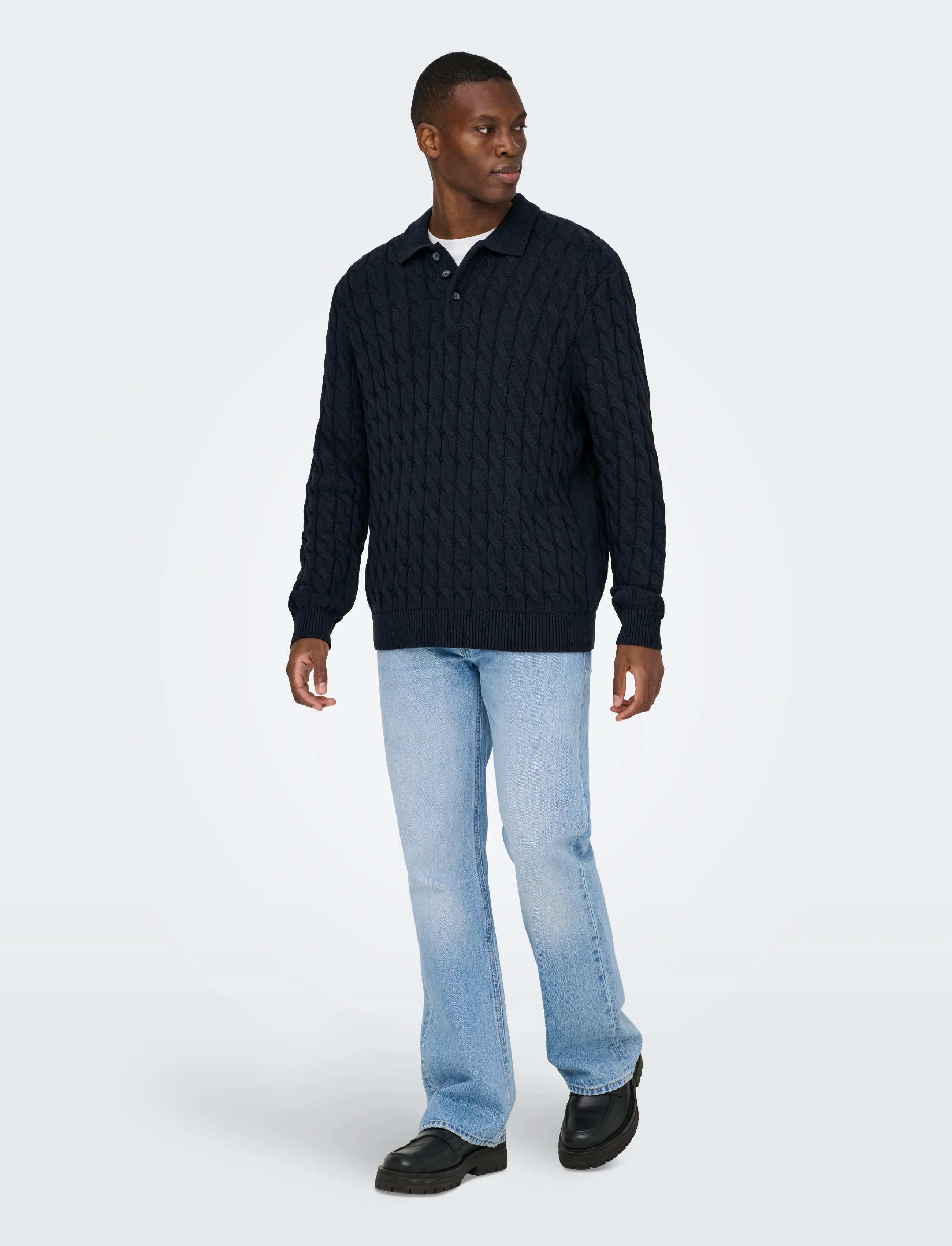 ONLY & SONS ONSKICKER LIFE RLX  LS CABEL POLO KNIT - Looks for less - DARK NAVY / navy