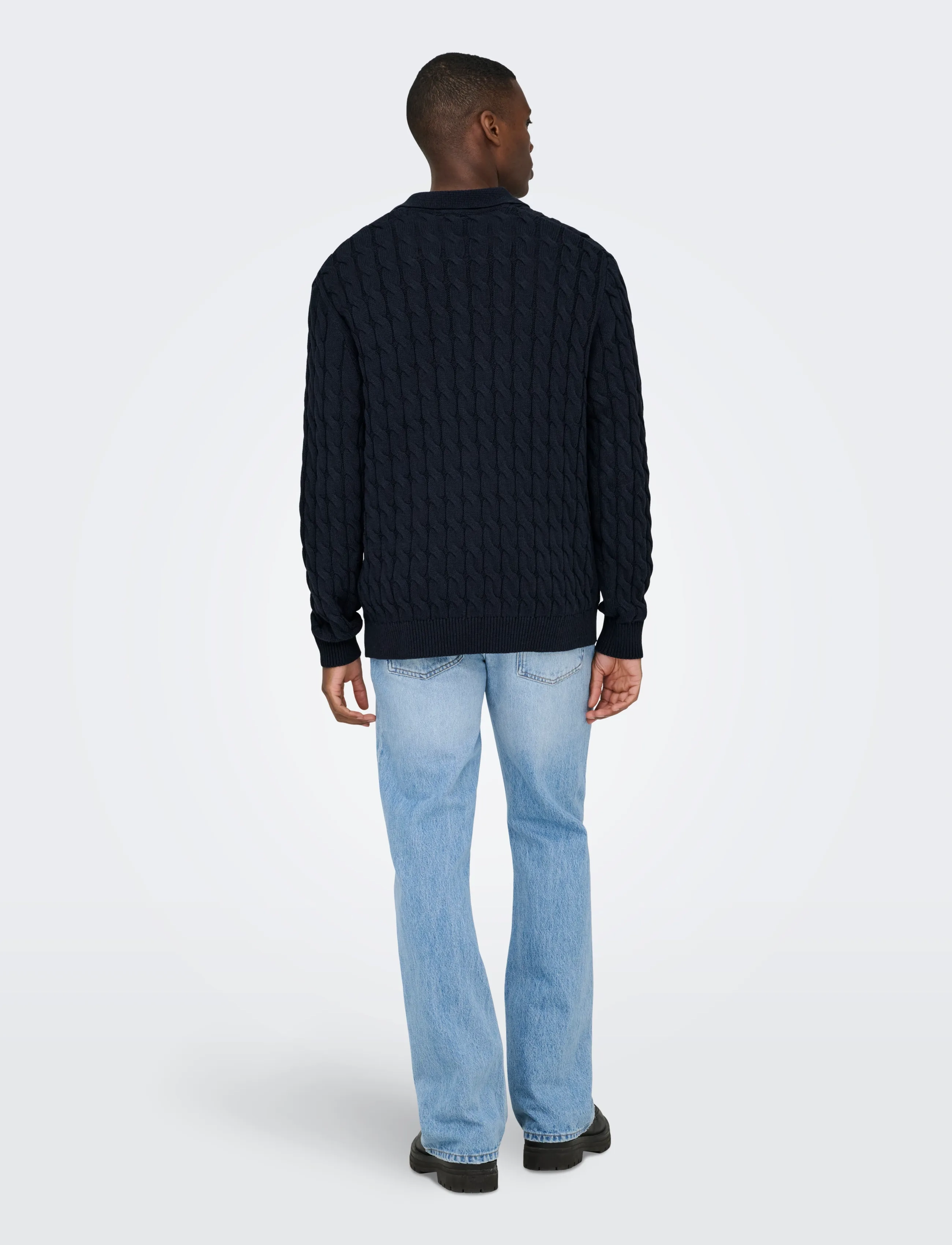 ONLY & SONS - ONSKICKER LIFE RLX  LS CABEL POLO KNIT - langärmelige gestrickte polohemden - dark navy - 3
