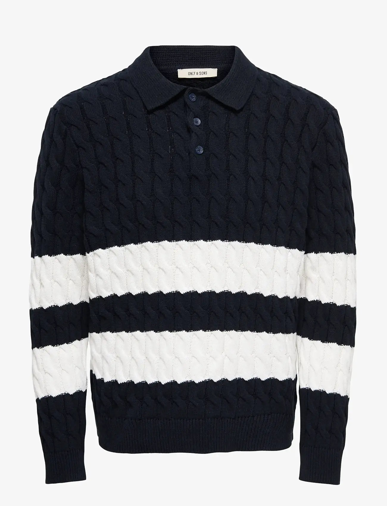 ONLY & SONS - ONSKICKER LIFE RLX  LS CABEL POLO KNIT - gestrickte polohemden - dark navy - 1