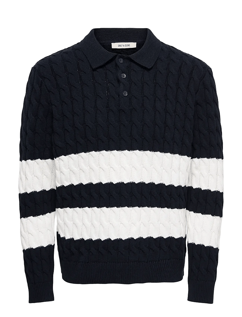 ONLY & SONS - ONSKICKER LIFE RLX LS CABEL POLO KNIT - gestrickte polohemden - dark navy - 1
