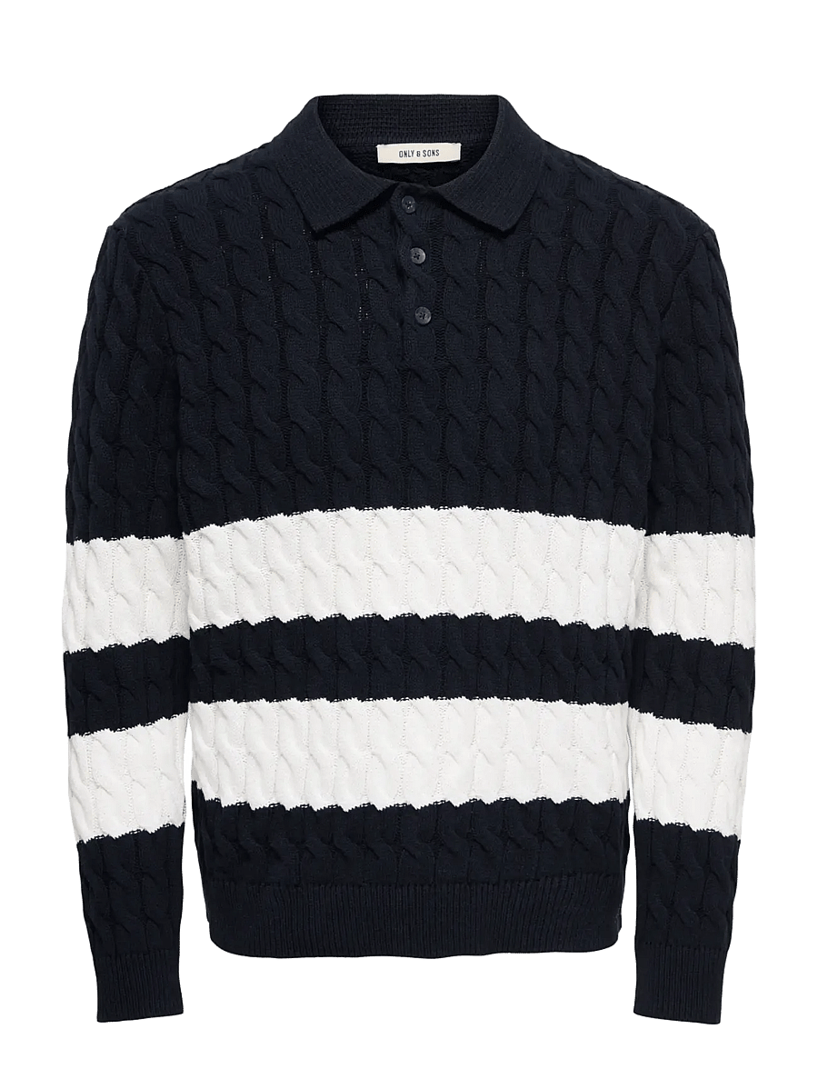 ONLY & SONS - ONSKICKER LIFE RLX LS CABEL POLO KNIT - langärmelige gestrickte polohemden - dark navy - 1