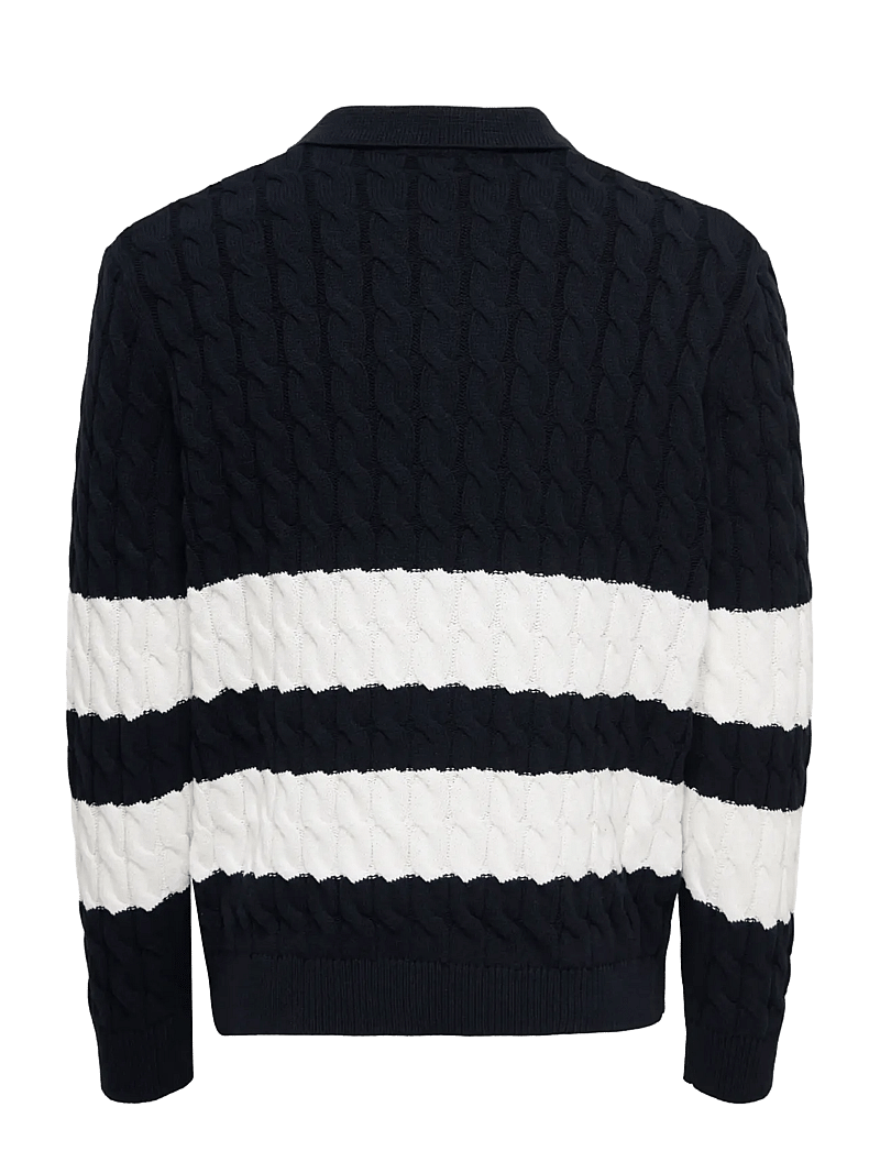 ONLY & SONS - ONSKICKER LIFE RLX LS CABEL POLO KNIT - gestrickte polohemden - dark navy - 2