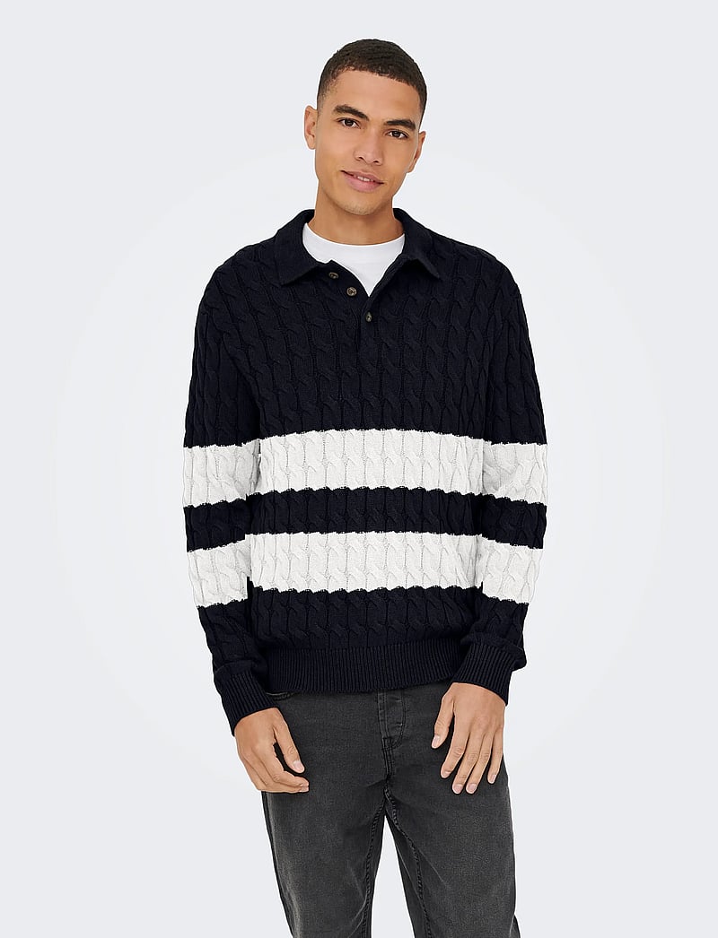 ONLY & SONS - ONSKICKER LIFE RLX LS CABEL POLO KNIT - gestrickte polohemden - dark navy - 0
