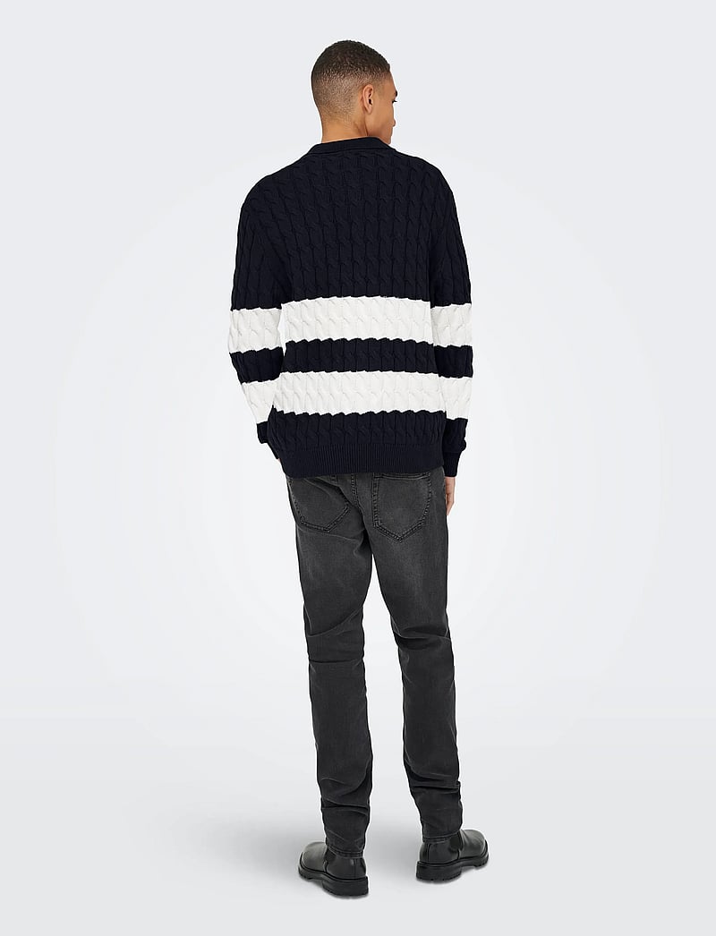 ONLY & SONS - ONSKICKER LIFE RLX LS CABEL POLO KNIT - gestrickte polohemden - dark navy - 3