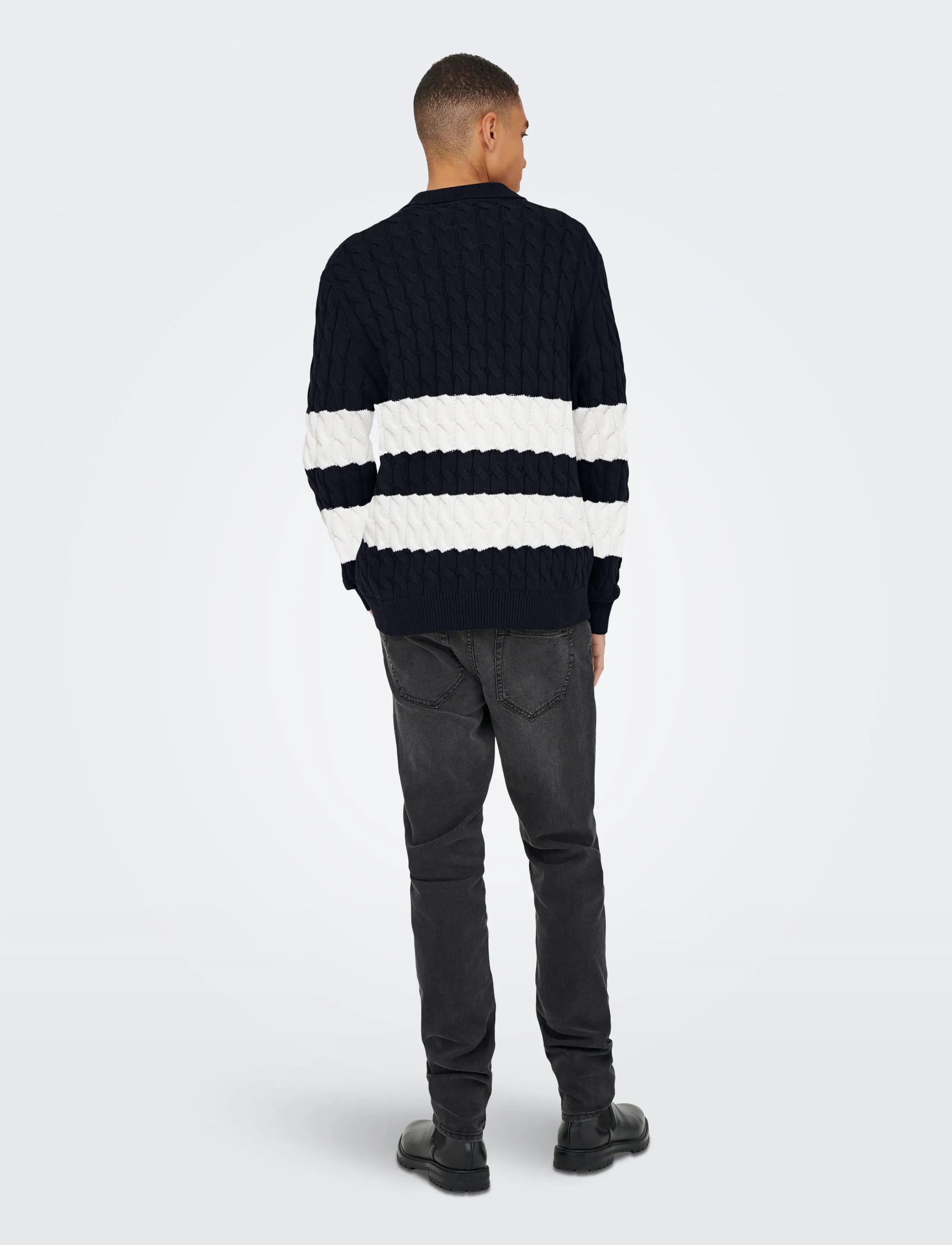 ONLY & SONS - ONSKICKER LIFE RLX  LS CABEL POLO KNIT - langärmelige gestrickte polohemden - dark navy - 3