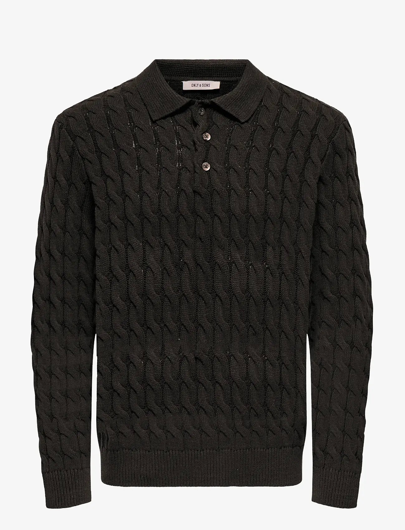 ONLY & SONS - ONSKICKER LIFE RLX  LS CABEL POLO KNIT - long-sleeved knitted polos - demitasse - 1