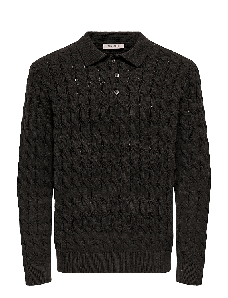 ONLY & SONS - ONSKICKER LIFE RLX LS CABEL POLO KNIT - long-sleeved knitted polos - demitasse - 1