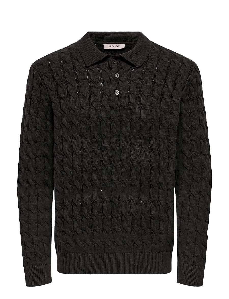 ONLY & SONS - ONSKICKER LIFE RLX LS CABEL POLO KNIT - langärmelige strick-polohemden - demitasse - 1