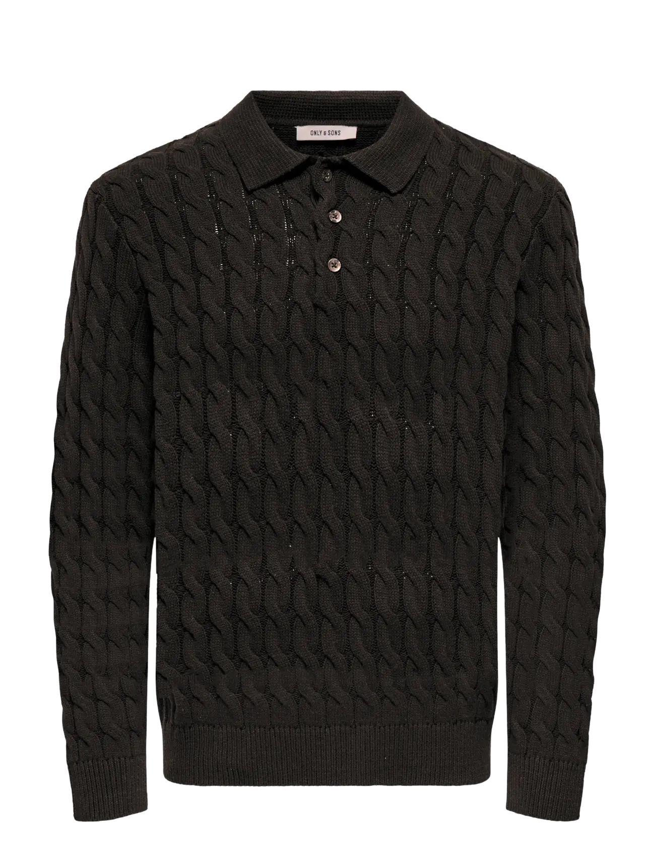 ONLY & SONS - ONSKICKER LIFE RLX LS CABEL POLO KNIT - langärmelige gestrickte polohemden - demitasse - 1