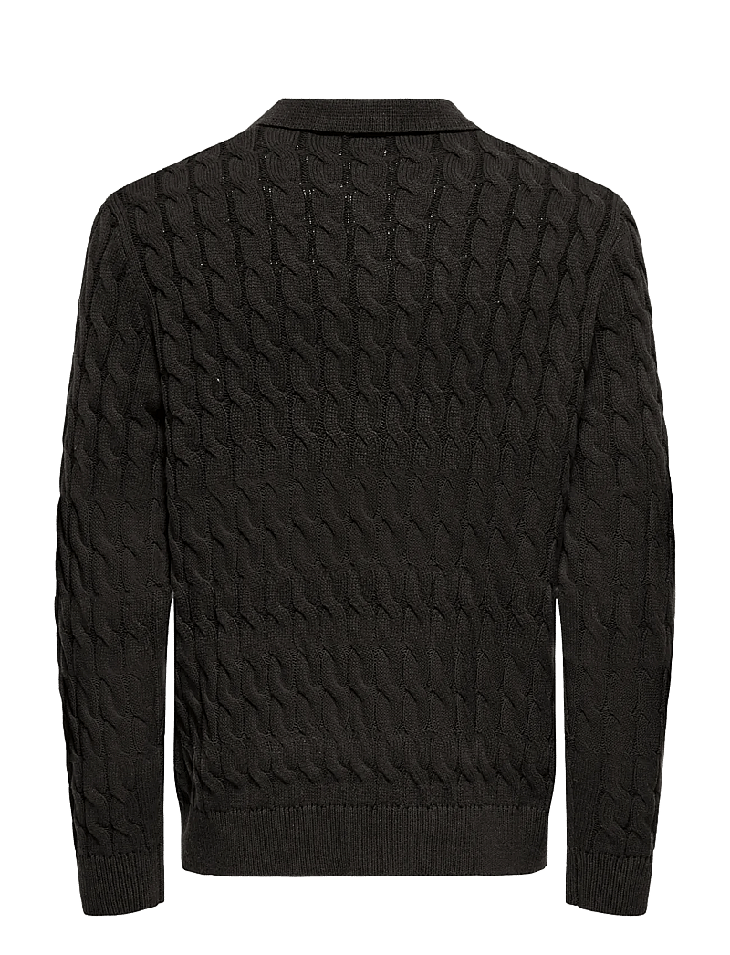 ONLY & SONS - ONSKICKER LIFE RLX LS CABEL POLO KNIT - long-sleeved knitted polos - demitasse - 2