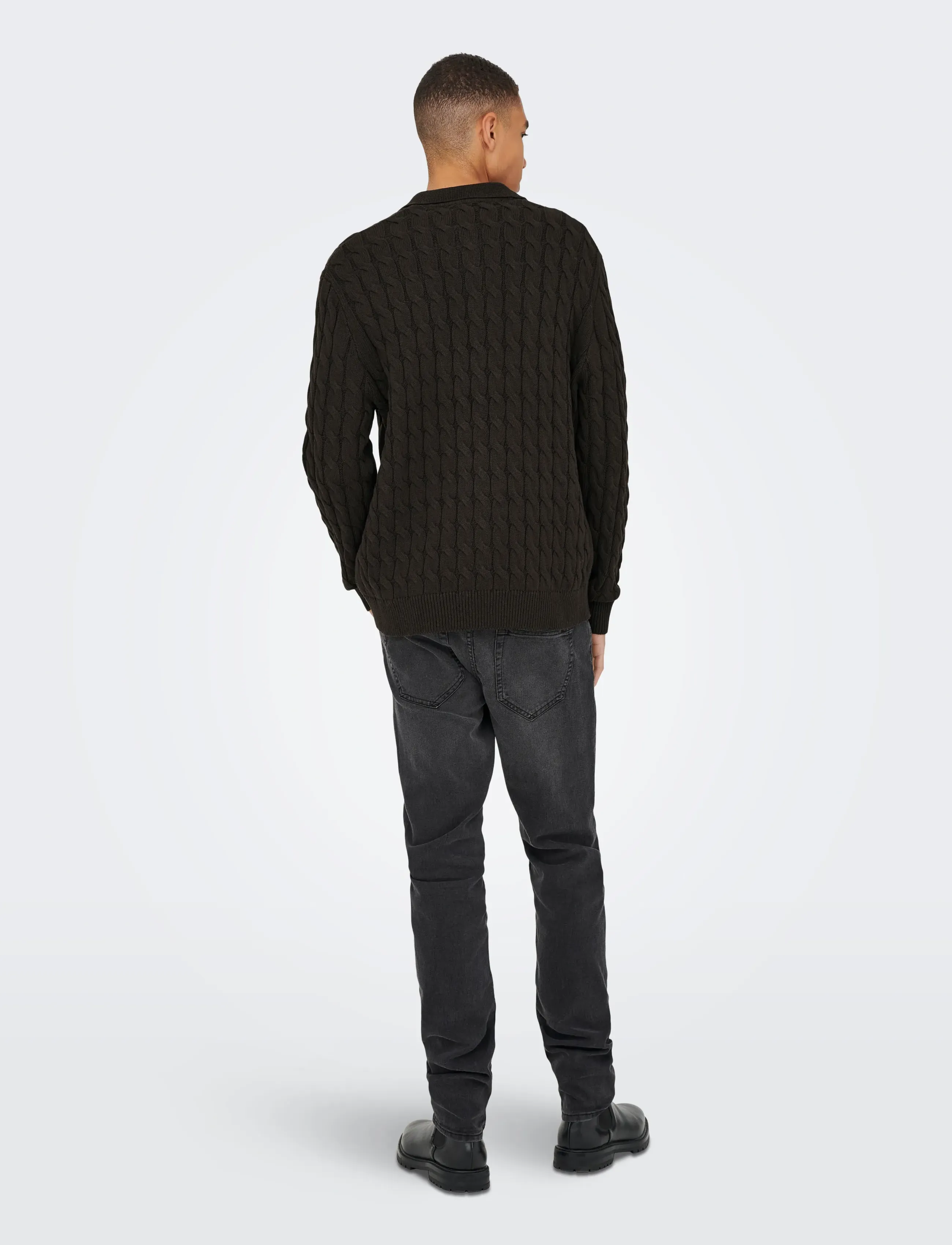 ONLY & SONS - ONSKICKER LIFE RLX  LS CABEL POLO KNIT - long-sleeved knitted polos - demitasse - 3