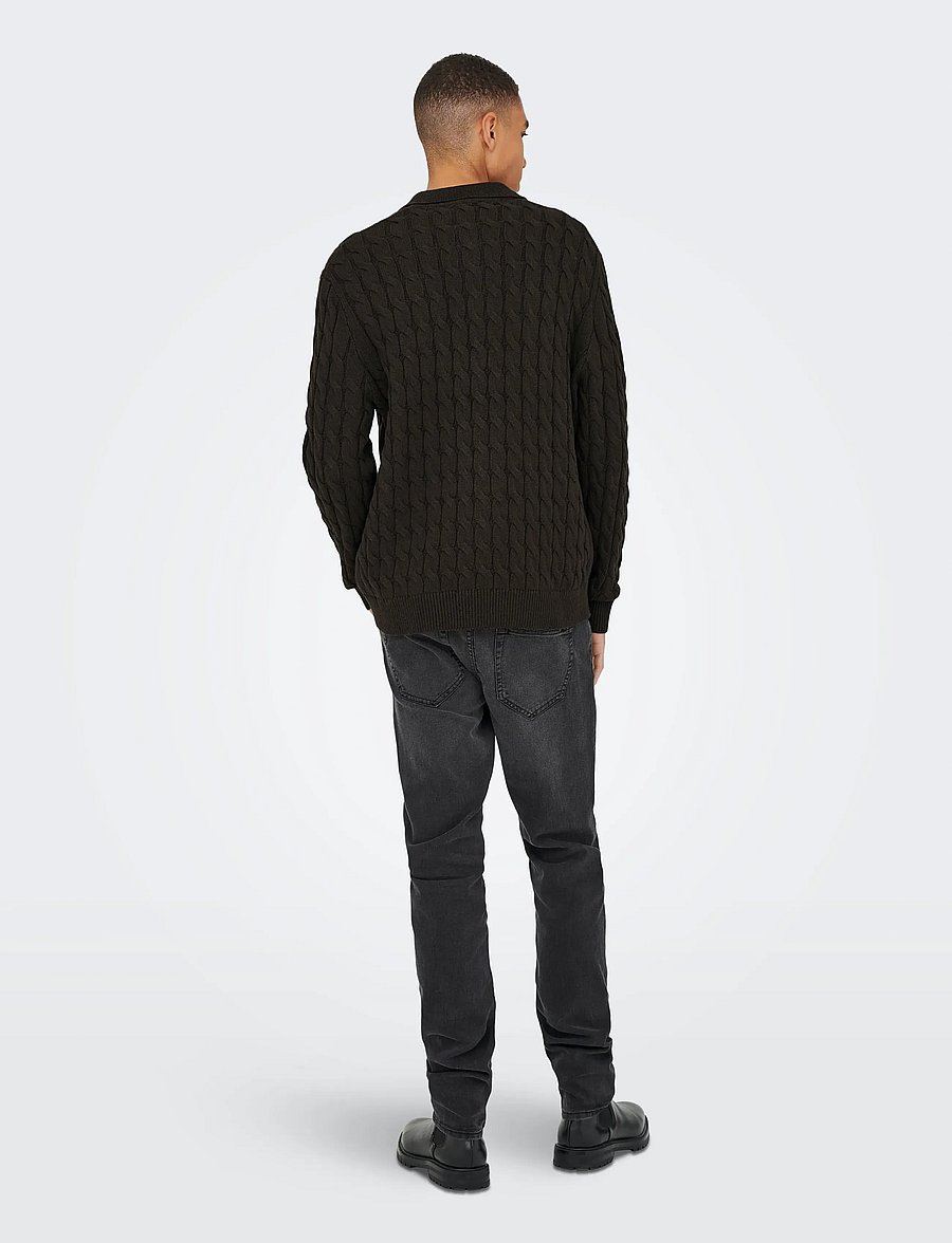 ONLY & SONS - ONSKICKER LIFE RLX LS CABEL POLO KNIT - langärmelige gestrickte polohemden - demitasse - 3