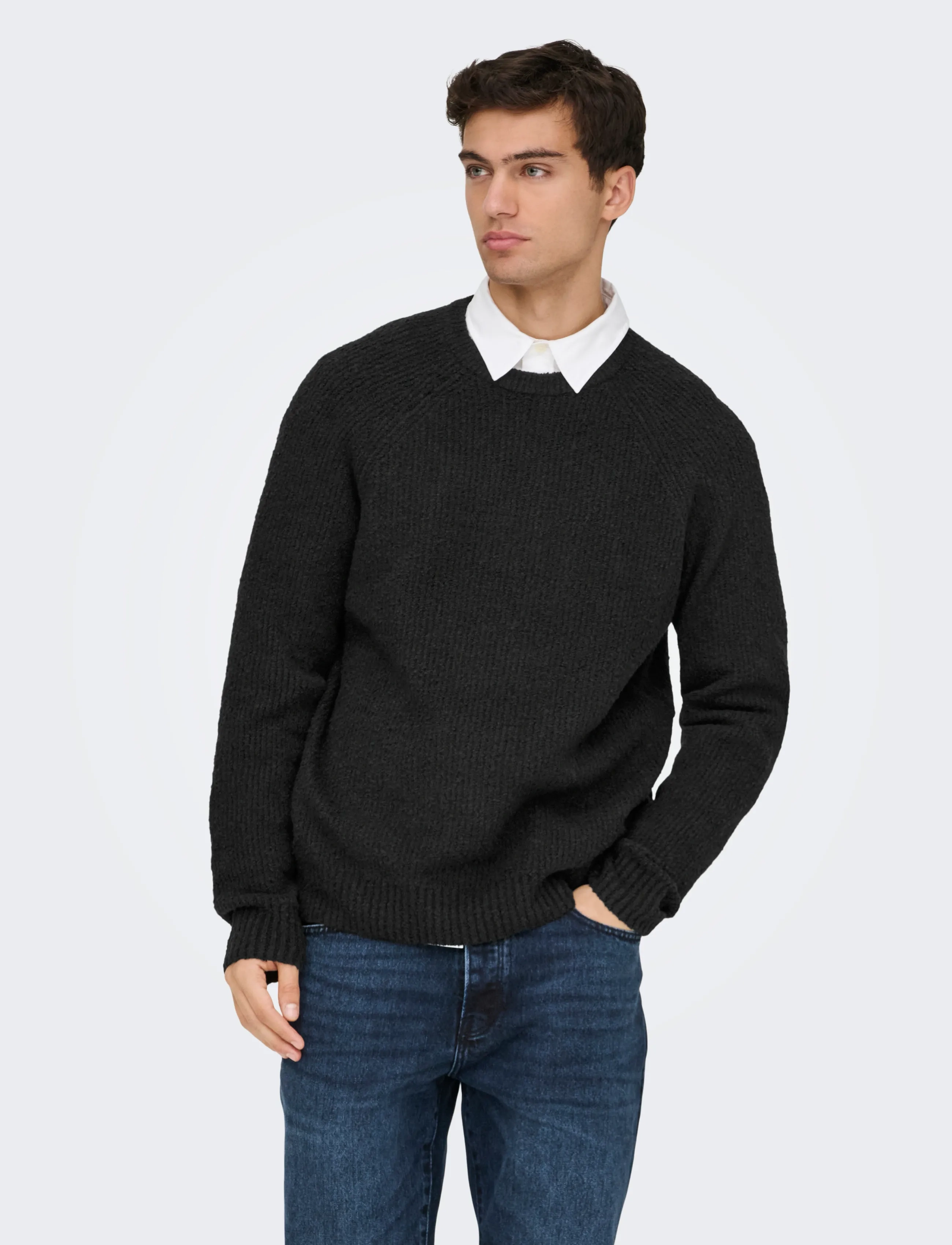 ONLY & SONS ONSDALE LIFE RLX LS RAGLAN KNIT - Looks for less - BLACK / black