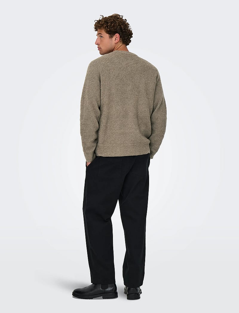 ONLY & SONS - ONSDALE LIFE RLX LS RAGLAN KNIT - rundhalsad - walnut - 3