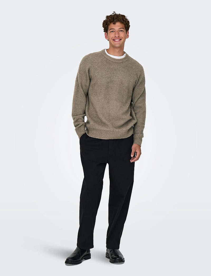 ONLY & SONS - ONSDALE LIFE RLX LS RAGLAN KNIT - rundhalsad - walnut - 4