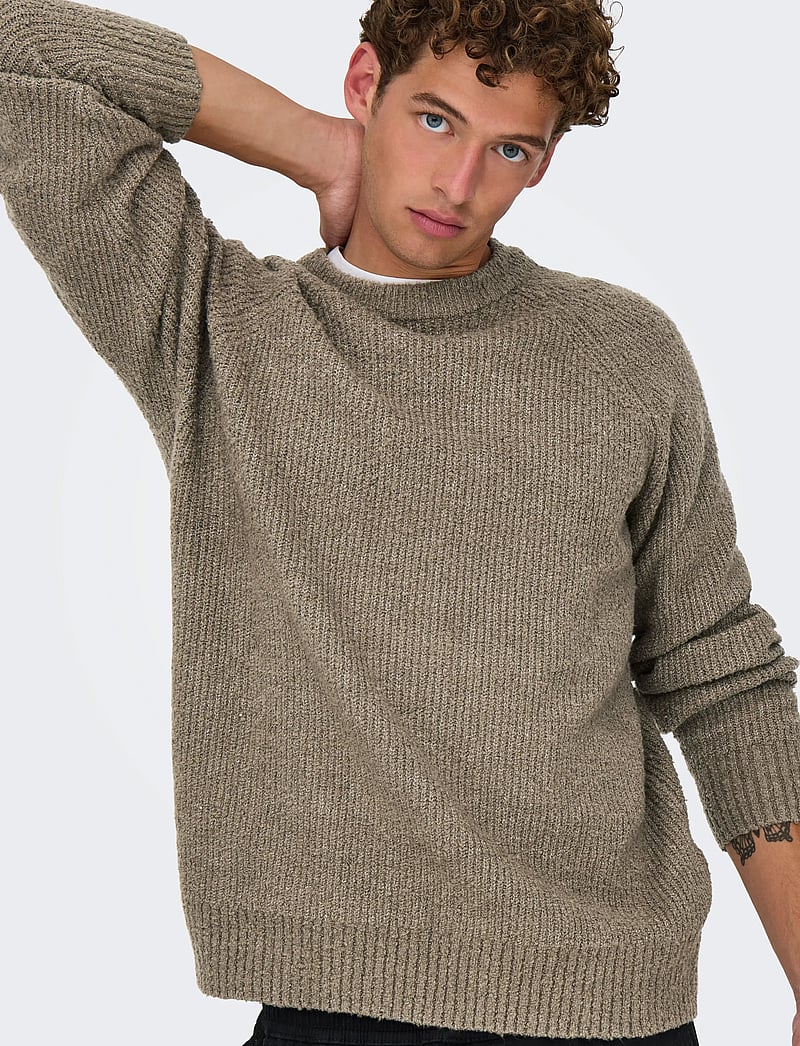 ONLY & SONS - ONSDALE LIFE RLX LS RAGLAN KNIT - rundhalsad - walnut - 5