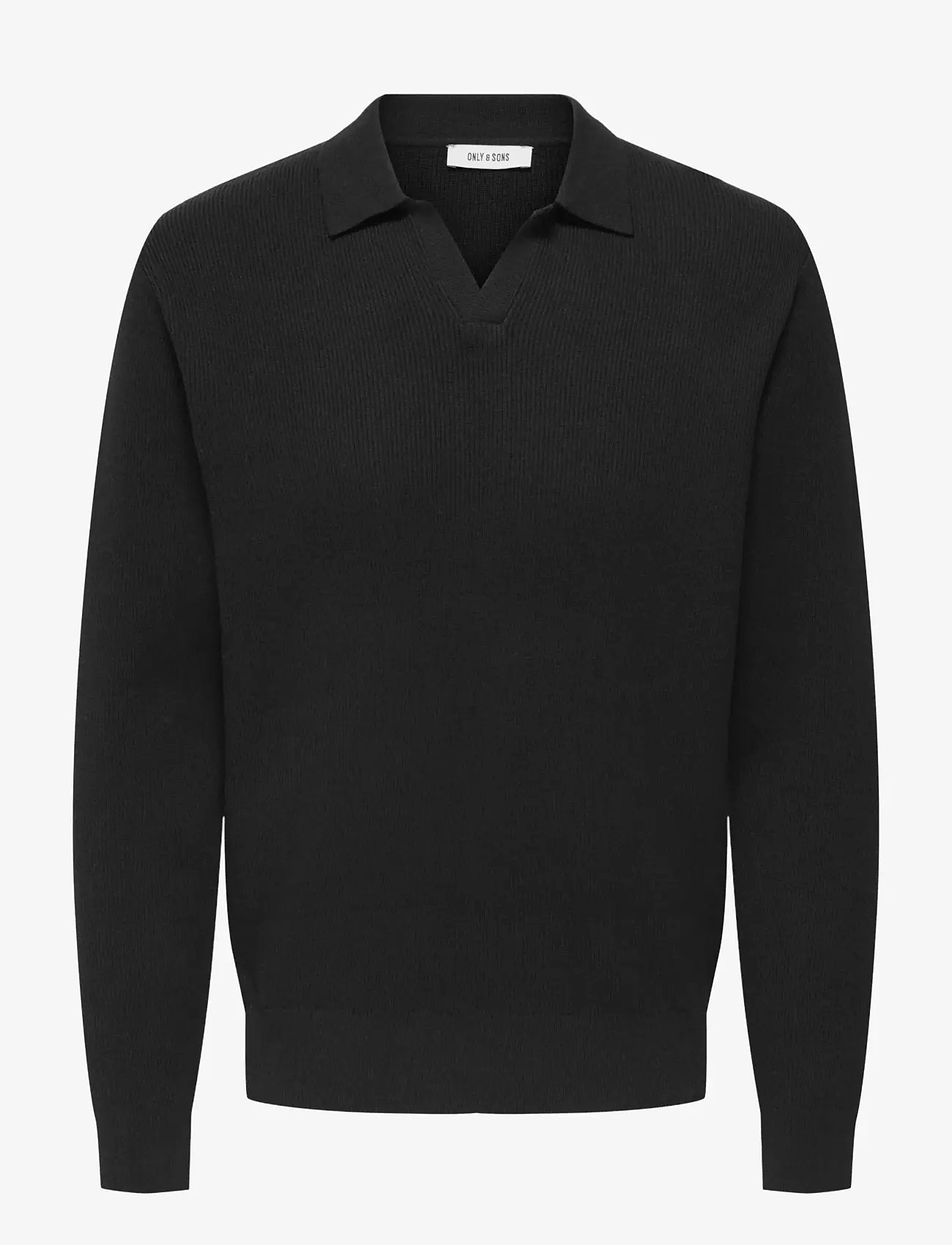 ONLY & SONS - ONSPHIL REG 12 STRUC SPLIT NECK KNIT - gestrickte polohemden - black - 0