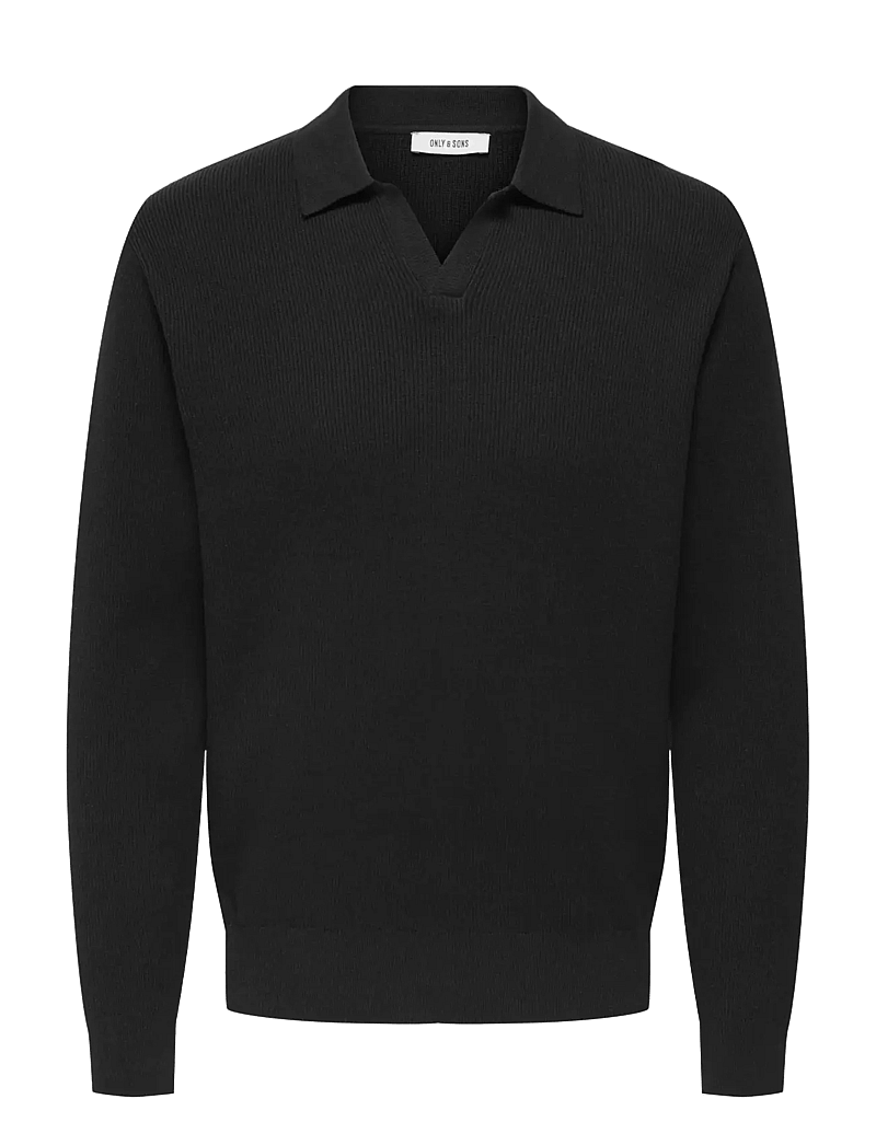 ONLY & SONS - ONSPHIL REG 12 STRUC SPLIT NECK KNIT - gestrickte polohemden - black - 0