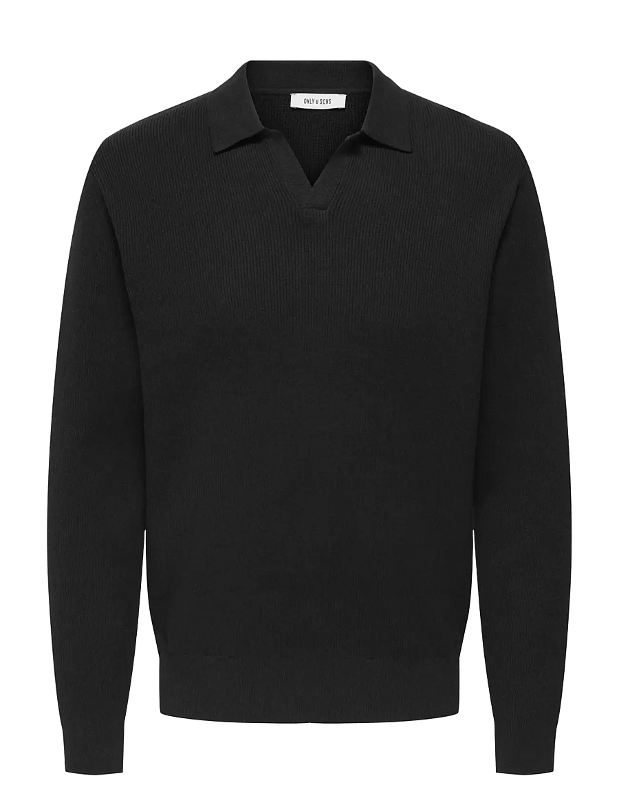 ONLY & SONS - ONSPHIL REG 12 STRUC SPLIT NECK KNIT - langärmelige strick-polohemden - black - 0