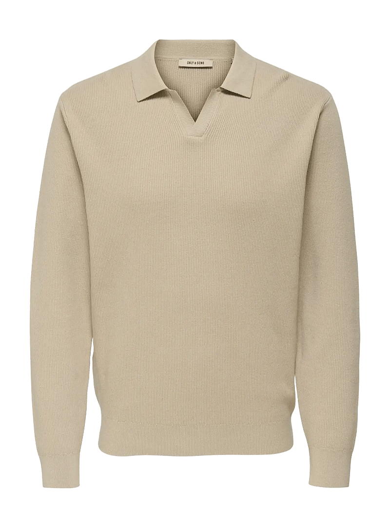 ONLY & SONS - ONSPHIL REG 12 STRUC SPLIT NECK KNIT - gestrickte polohemden - silver lining - 0