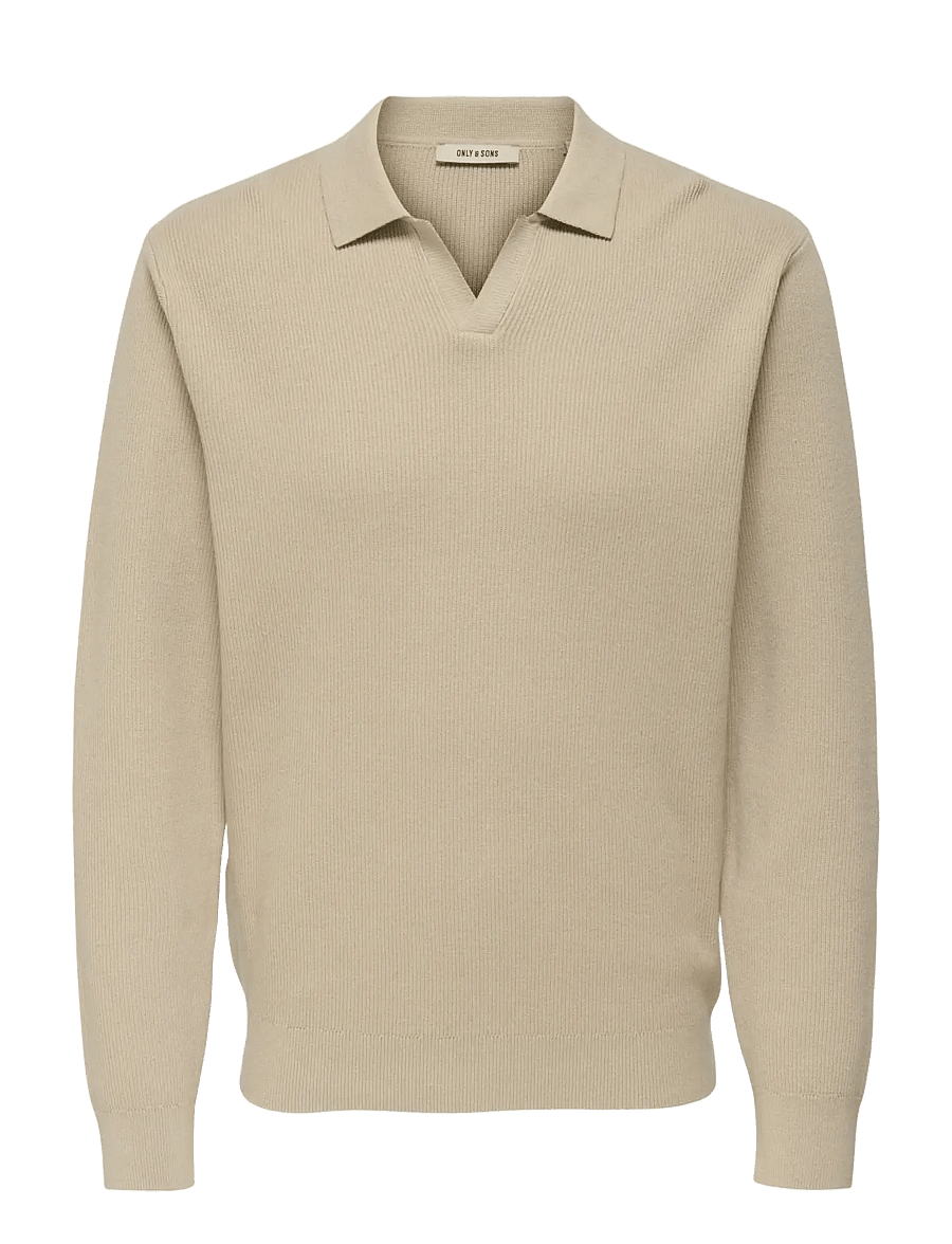 ONLY & SONS - ONSPHIL REG 12 STRUC SPLIT NECK KNIT - adīti polo krekli ar garām piedurknēm - silver lining - 0
