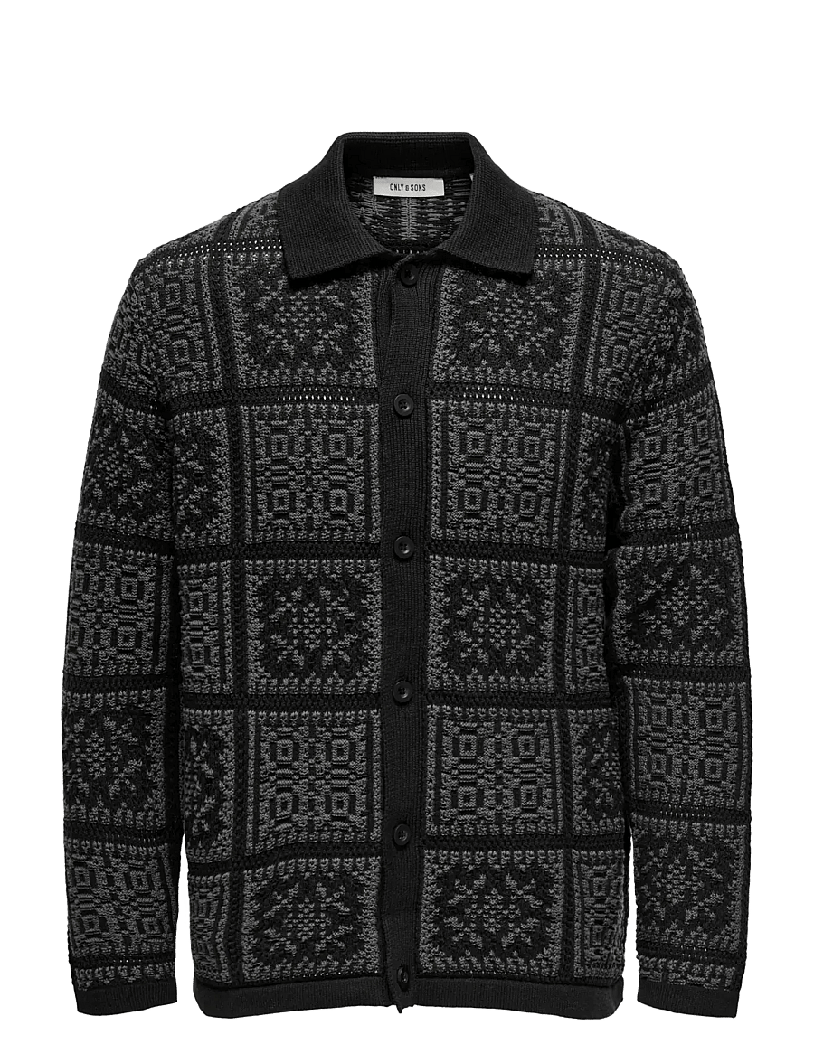 ONLY & SONS - ONSBARK RLX LS SHIRT KNIT - geweven polo's met lange mouwen - black - 1