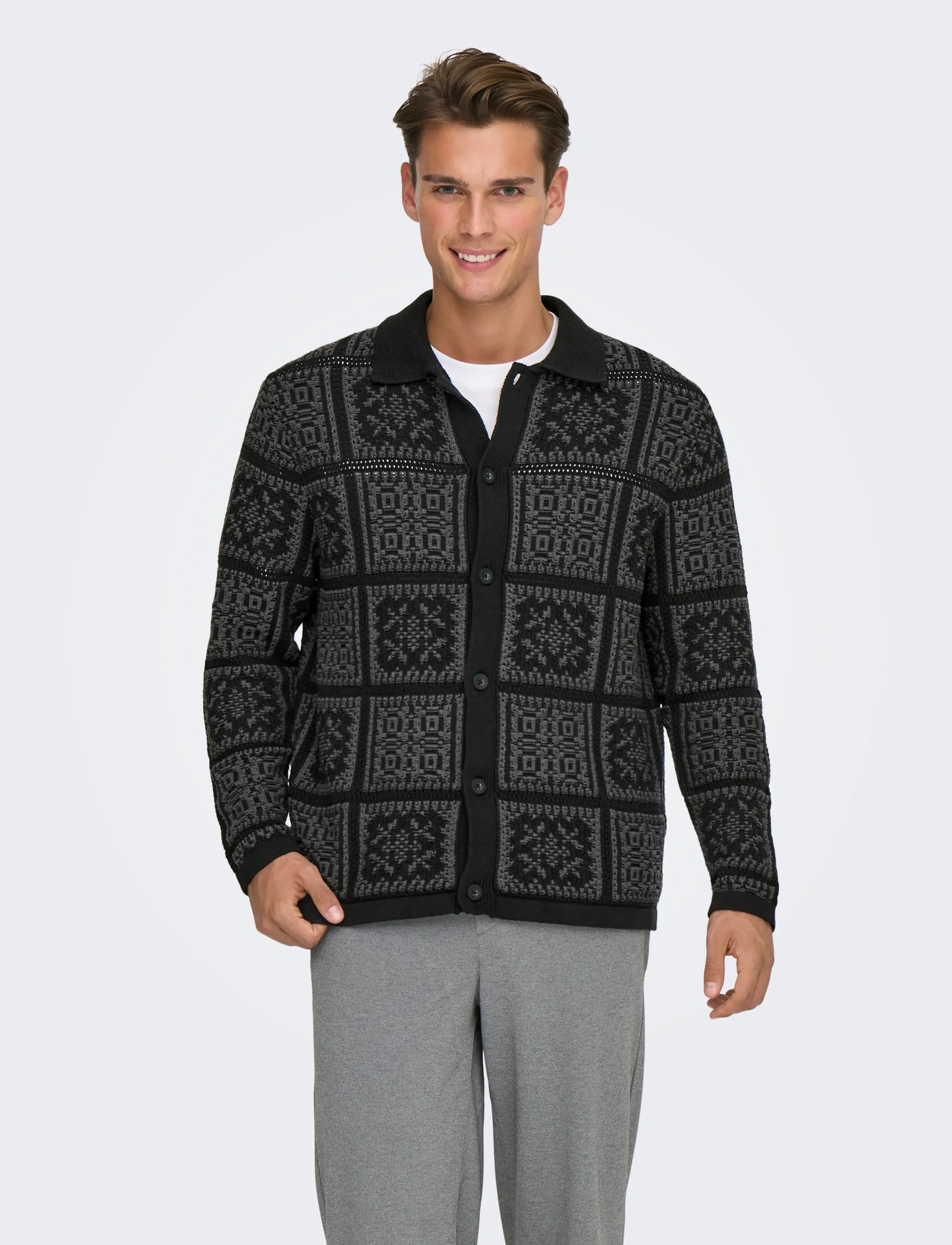 ONLY & SONS - ONSBARK RLX LS SHIRT KNIT - langärmelige gestrickte polohemden - black - 0