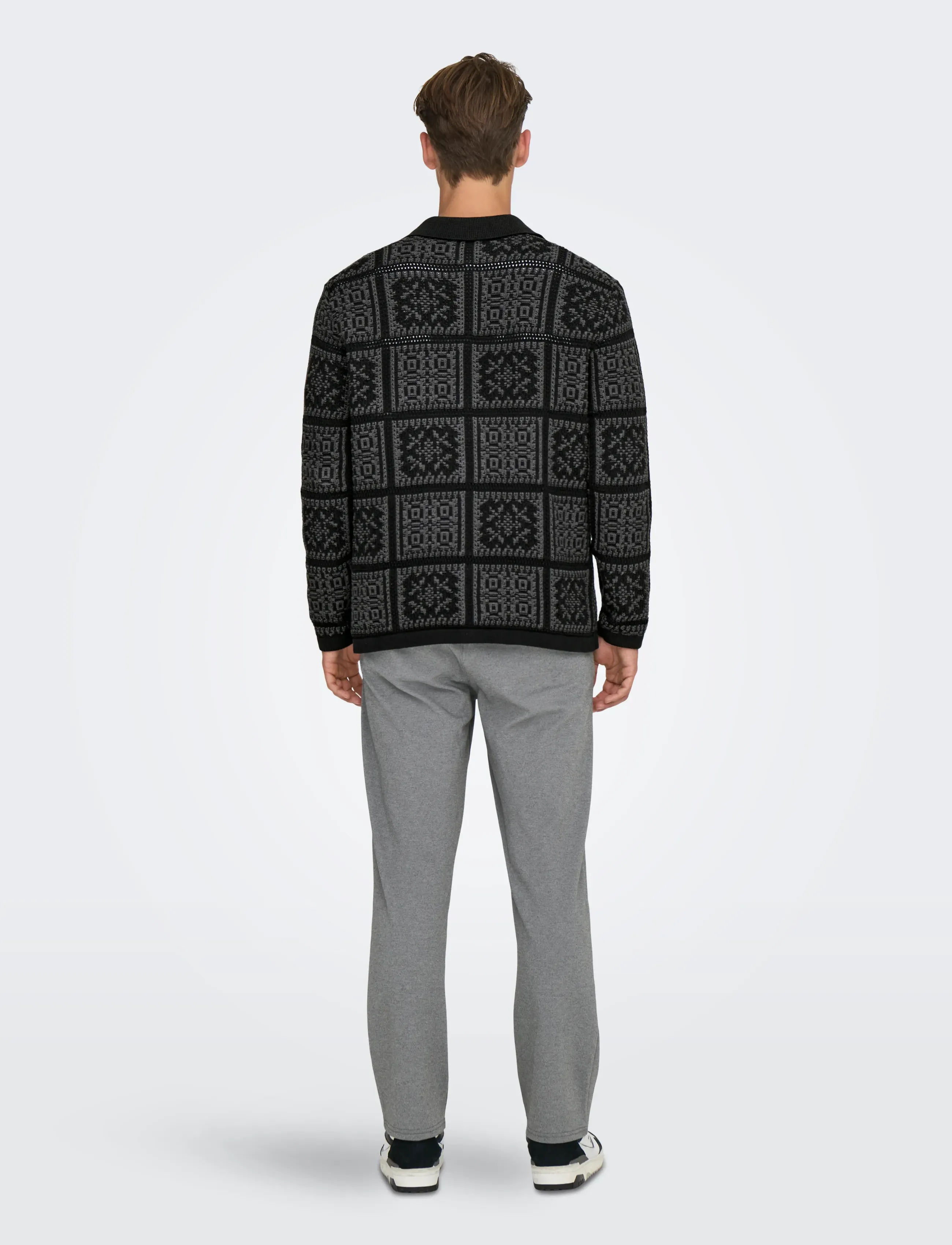 ONLY & SONS - ONSBARK RLX LS SHIRT KNIT - geweven polo's met lange mouwen - black - 3