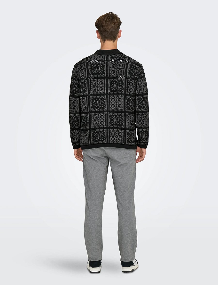 ONLY & SONS - ONSBARK RLX LS SHIRT KNIT - geweven polo's met lange mouwen - black - 3