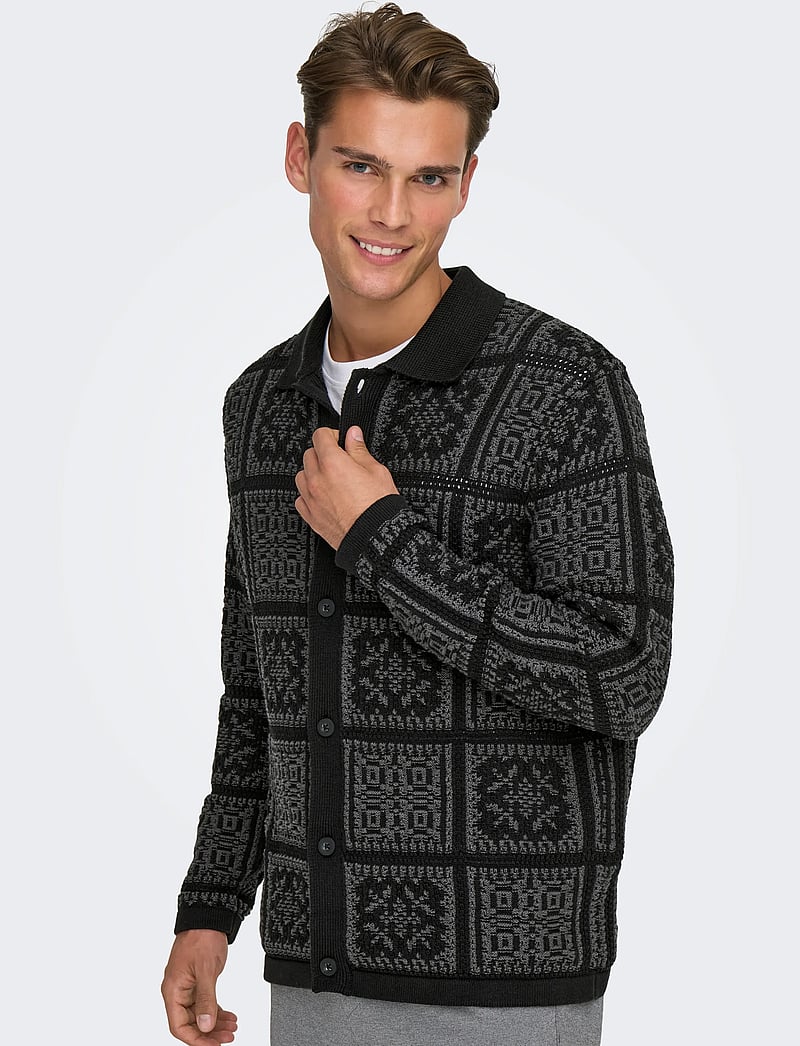 ONLY & SONS - ONSBARK RLX LS SHIRT KNIT - poloer i strik med lange ærmer - black - 4