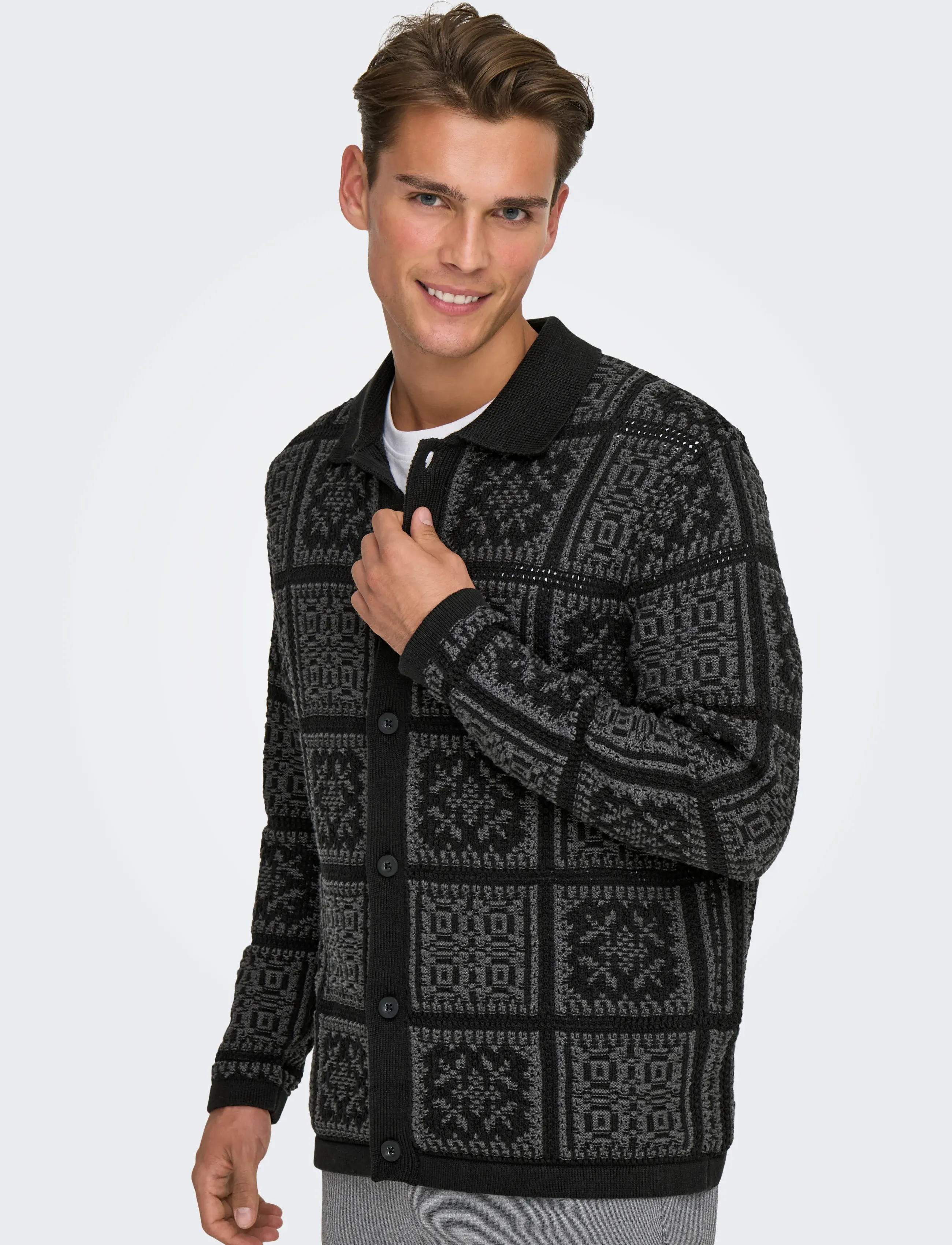 ONLY & SONS - ONSBARK RLX LS SHIRT KNIT - geweven polo's met lange mouwen - black - 4