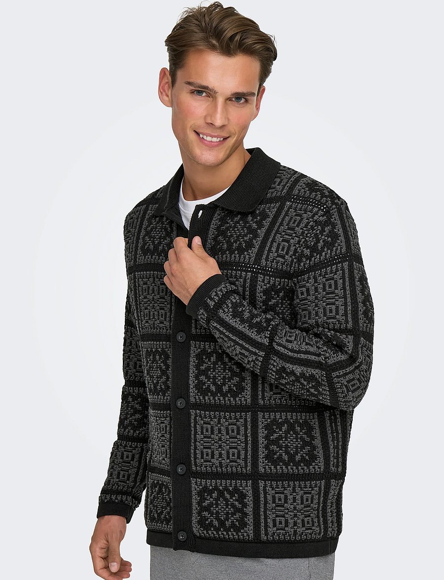 ONLY & SONS - ONSBARK RLX LS SHIRT KNIT - geweven polo's met lange mouwen - black - 4