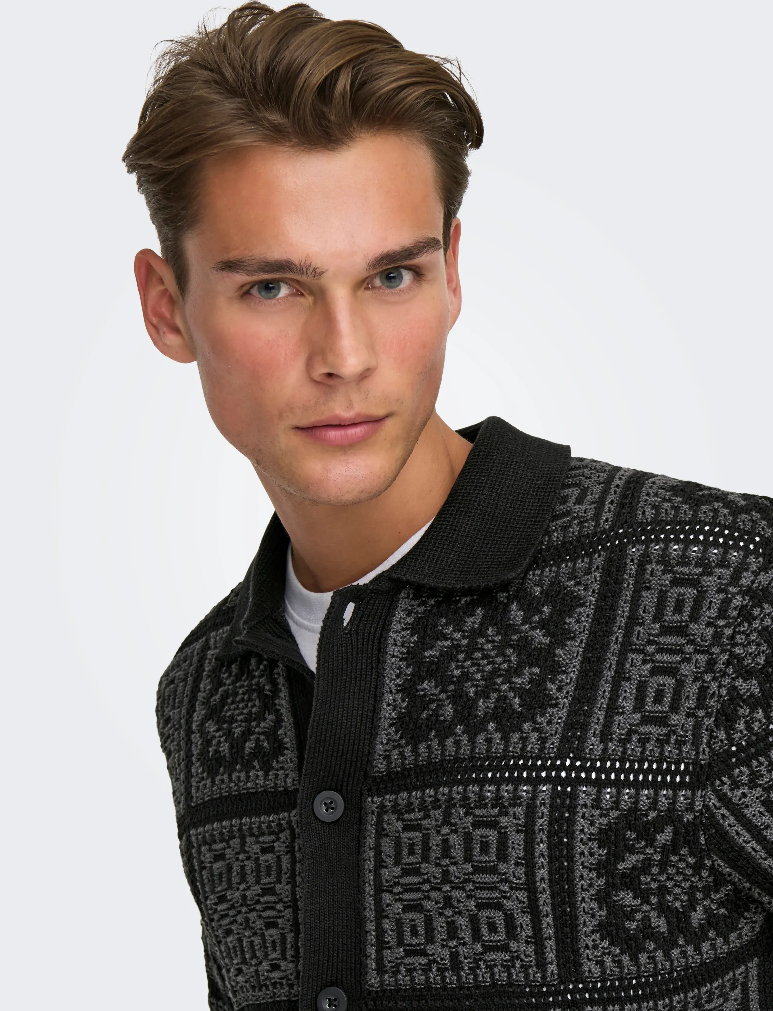 ONLY & SONS - ONSBARK RLX LS SHIRT KNIT - geweven polo's met lange mouwen - black - 5