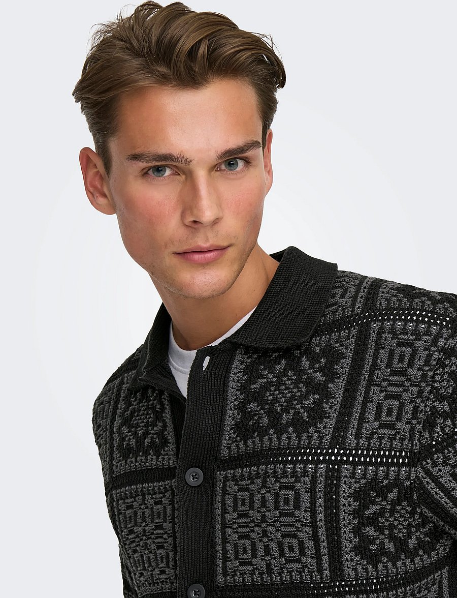 ONLY & SONS - ONSBARK RLX LS SHIRT KNIT - geweven polo's met lange mouwen - black - 5