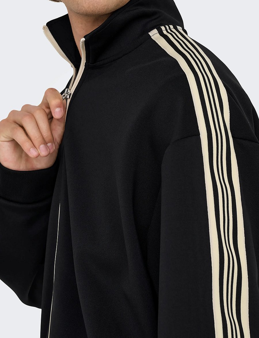ONLY & SONS - ONSRIBER RLX LS ZIP STRIPE TRACK SWEAT - efterårsjakker - black - 4