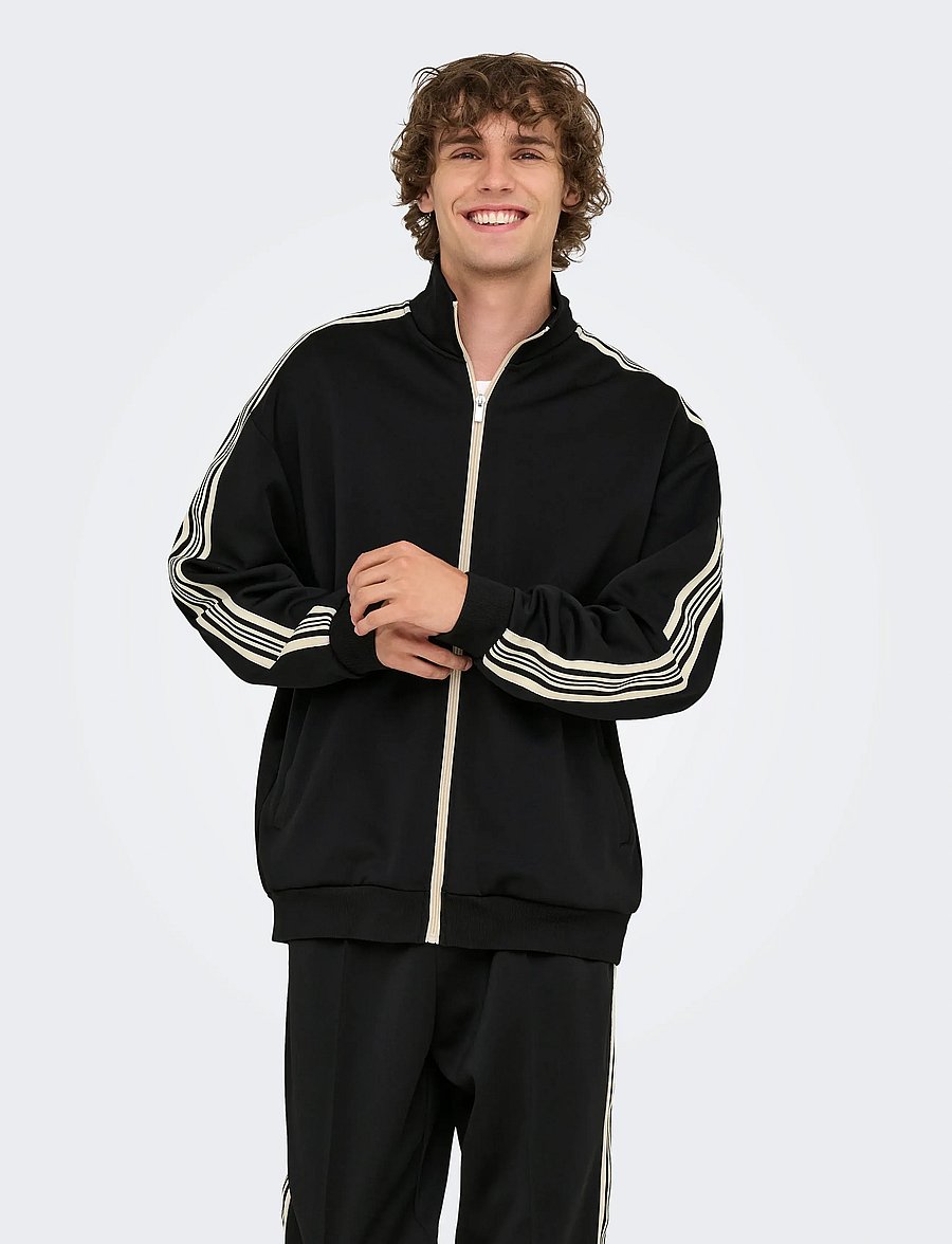 ONLY & SONS - ONSRIBER RLX LS ZIP STRIPE TRACK SWEAT - efterårsjakker - black - 5