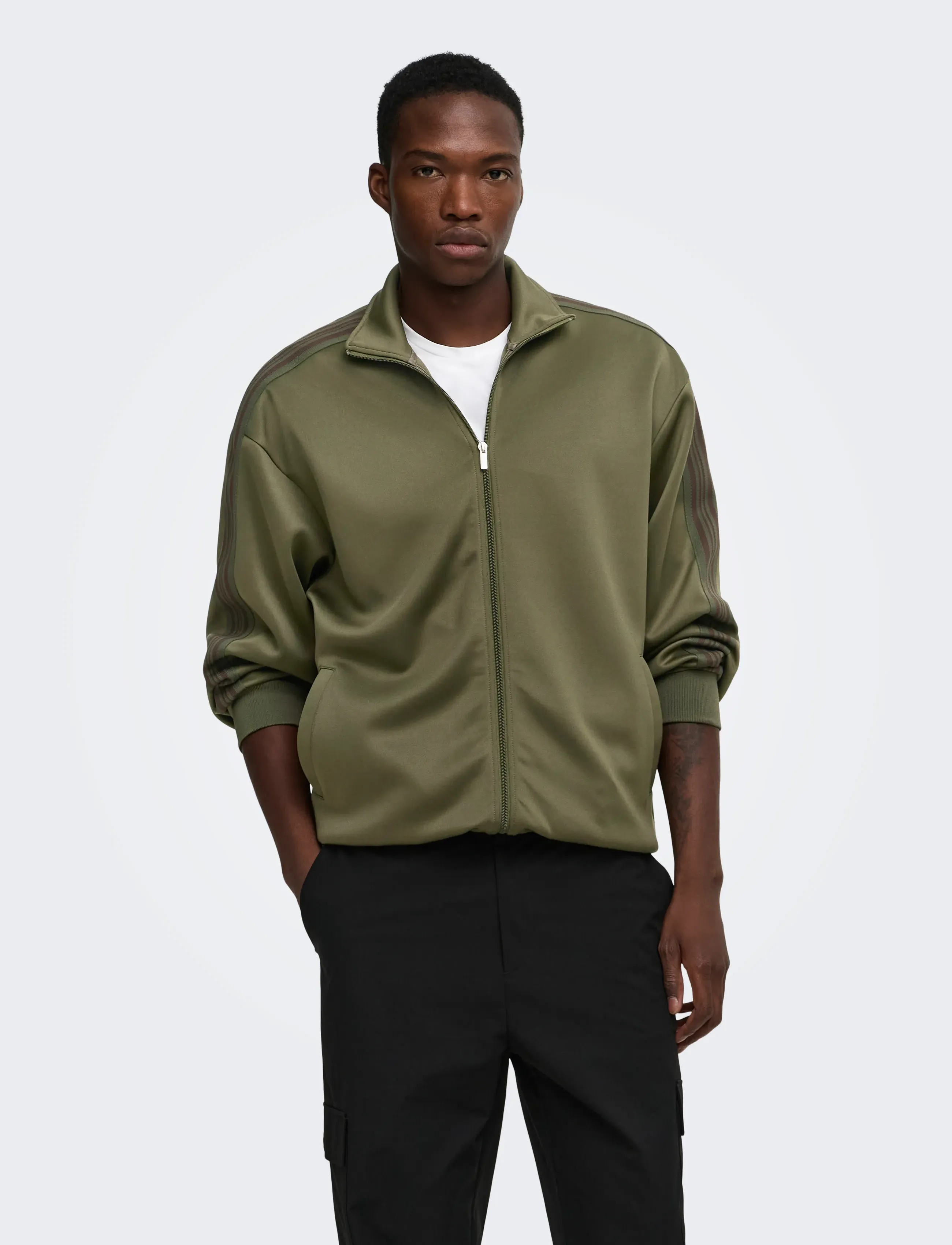 ONLY & SONS ONSRIBER RLX LS ZIP STRIPE TRACK SWEAT - Jacken - TARMAC / khaki/green