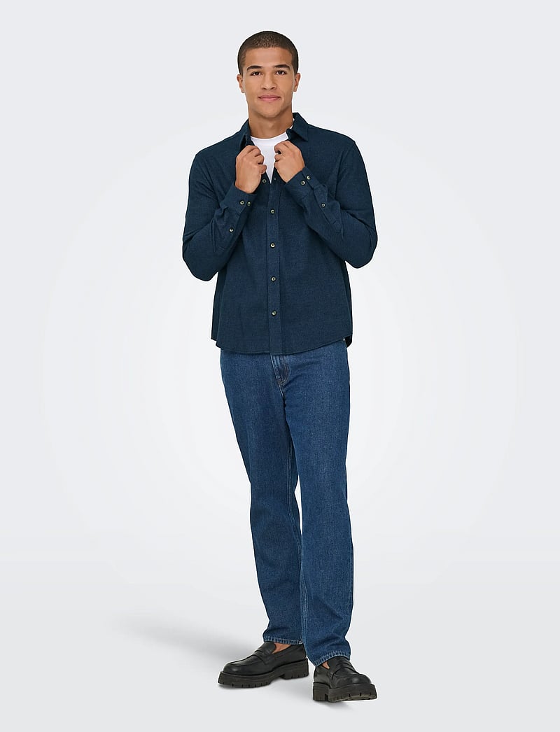 ONLY & SONS - ONSSONS REG FIT 2T TWILL 0347 SHIRT - casual shirts - navy blazer - 0