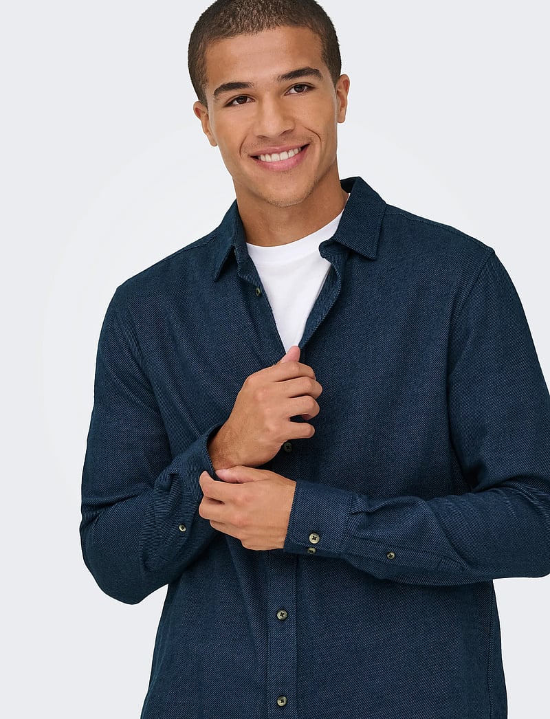 ONLY & SONS - ONSSONS REG FIT 2T TWILL 0347 SHIRT - casual shirts - navy blazer - 4