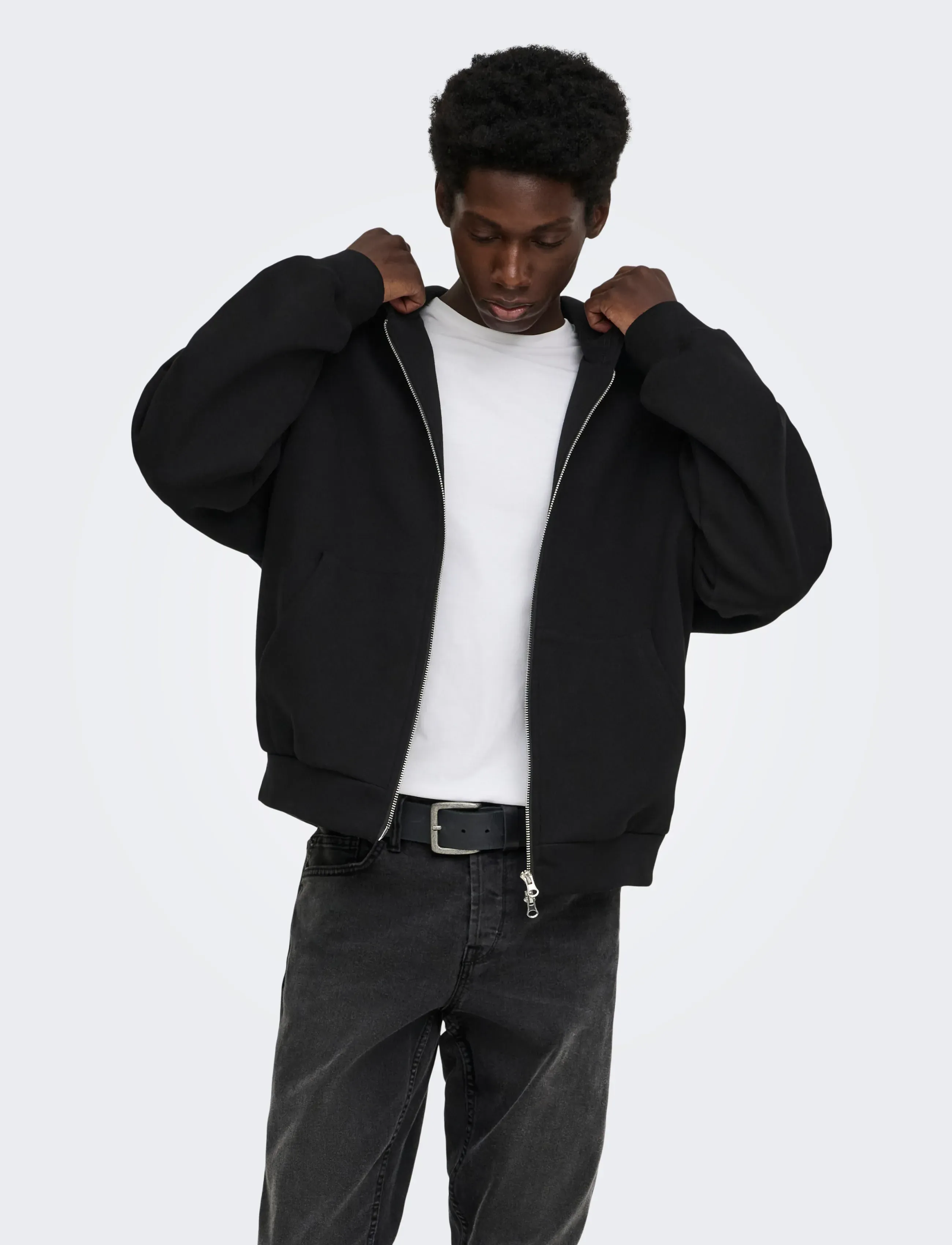 ONLY & SONS ONSGOYLE BOXY LS SCUBA ZIP HOODIE SWEAT - Hoodies - BLACK / black